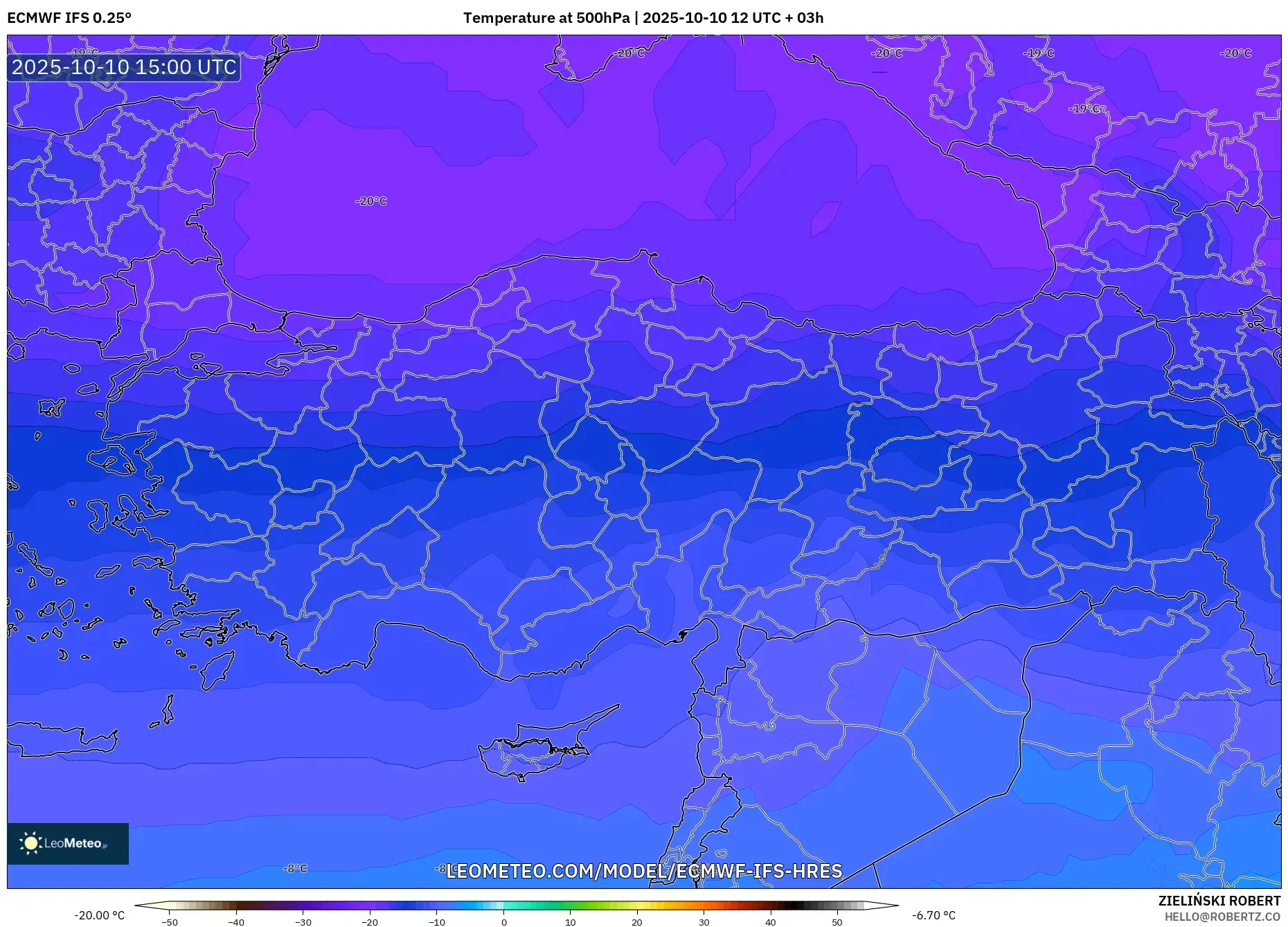 ECMWF IFS 0.25° model - Turkey, Temperature at 500hPa