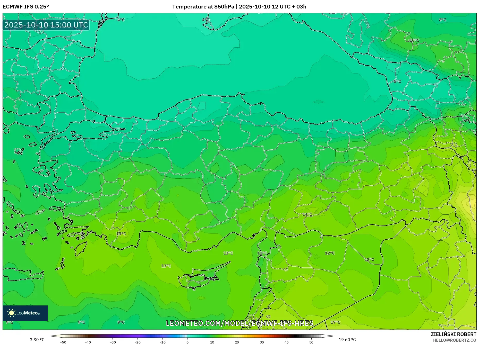 ECMWF IFS 0.25° model - Turkey, Temperature at 850hPa ECMWF IFS 0.25° model - Turkey, Temperature at 850hPa