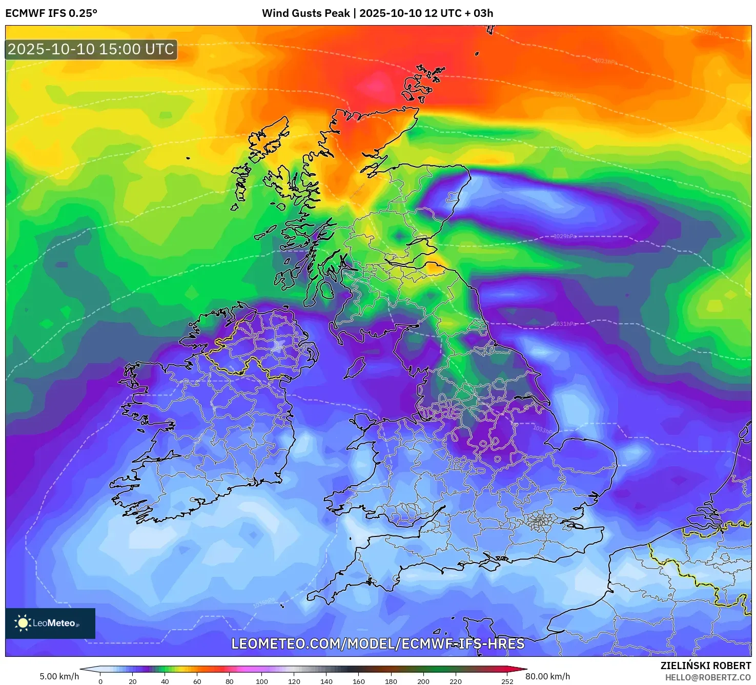 ECMWF IFS 0.25° model - United Kingdom, Wind Gusts Peak ECMWF IFS 0.25° model - United Kingdom, Wind Gusts Peak