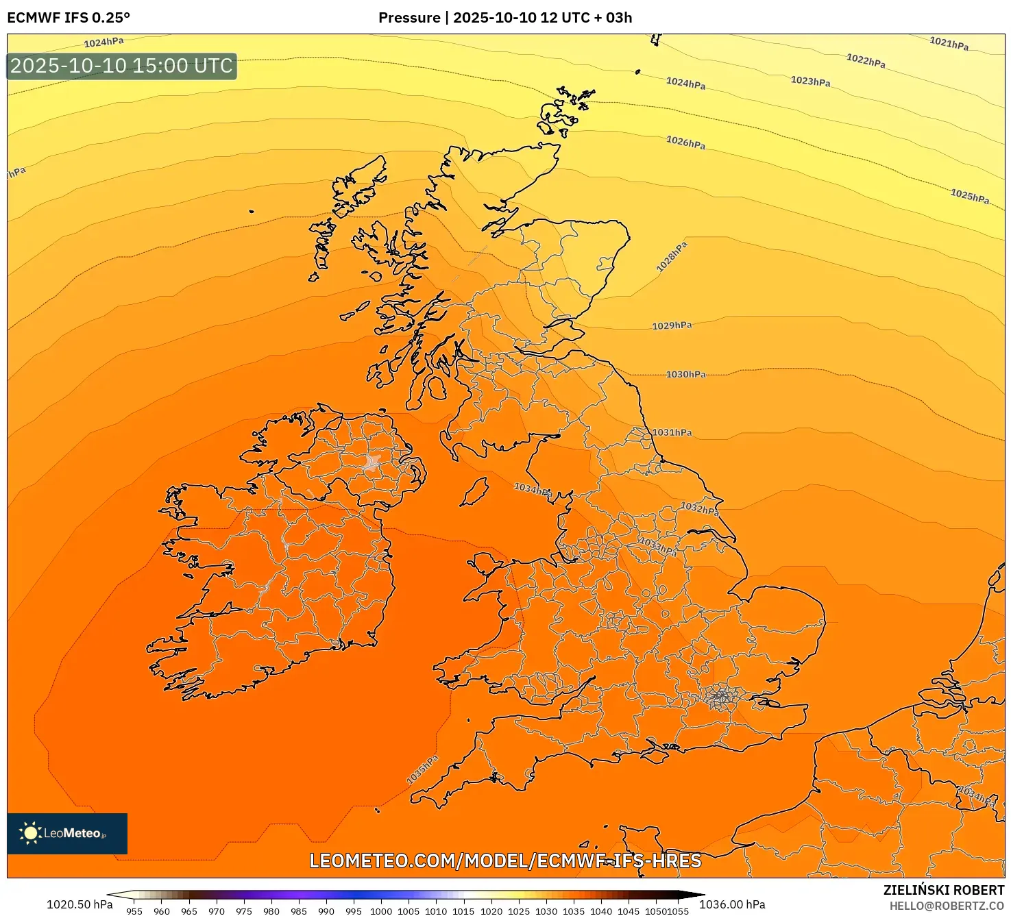 ECMWF IFS 0.25° model - United Kingdom, Pressure ECMWF IFS 0.25° model - United Kingdom, Pressure