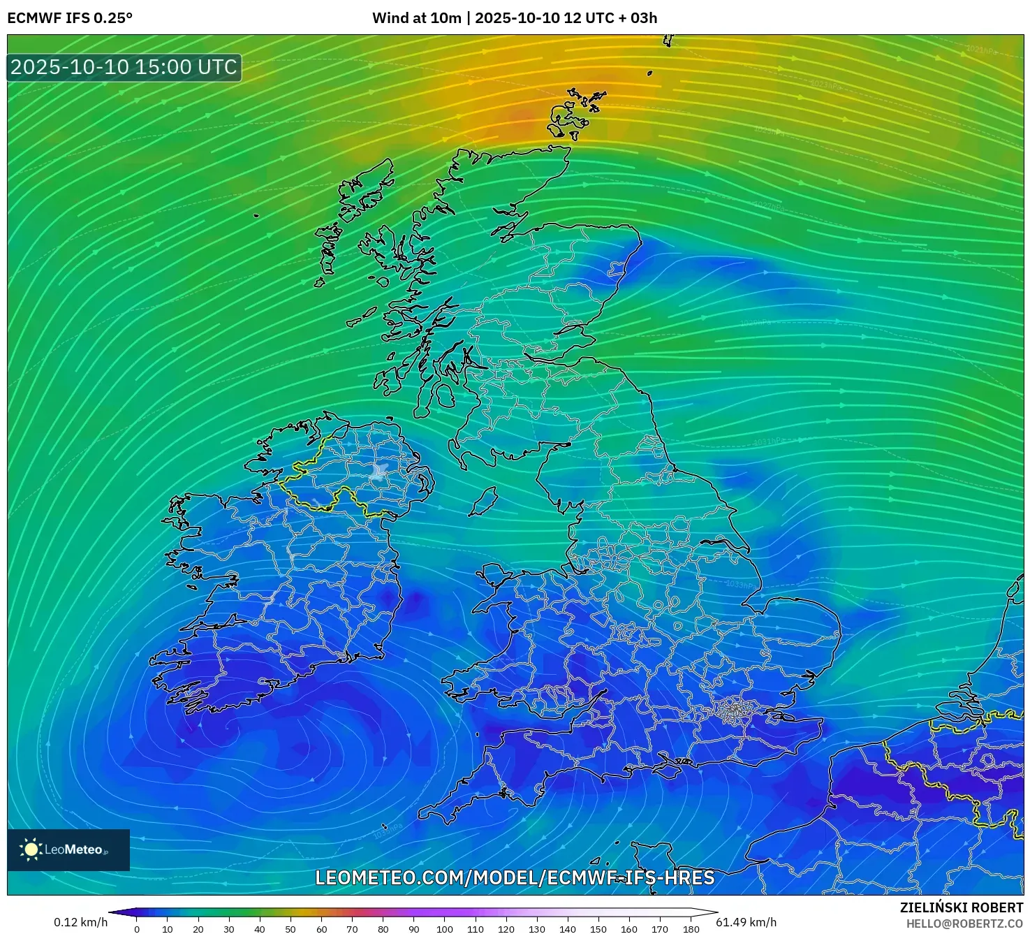ECMWF IFS 0.25° model - United Kingdom, Wind at 10m ECMWF IFS 0.25° model - United Kingdom, Wind at 10m