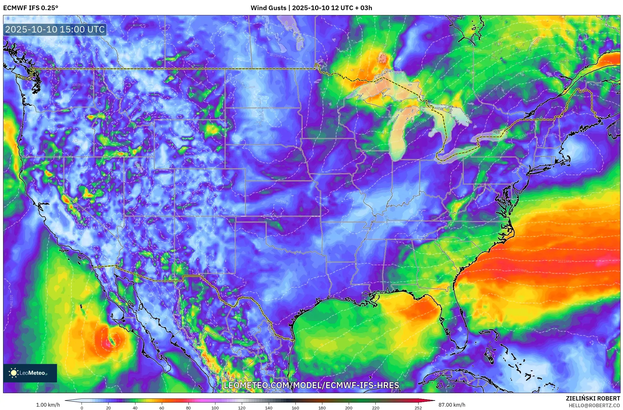 ECMWF IFS 0.25° model - United States, Wind Gusts ECMWF IFS 0.25° model - United States, Wind Gusts
