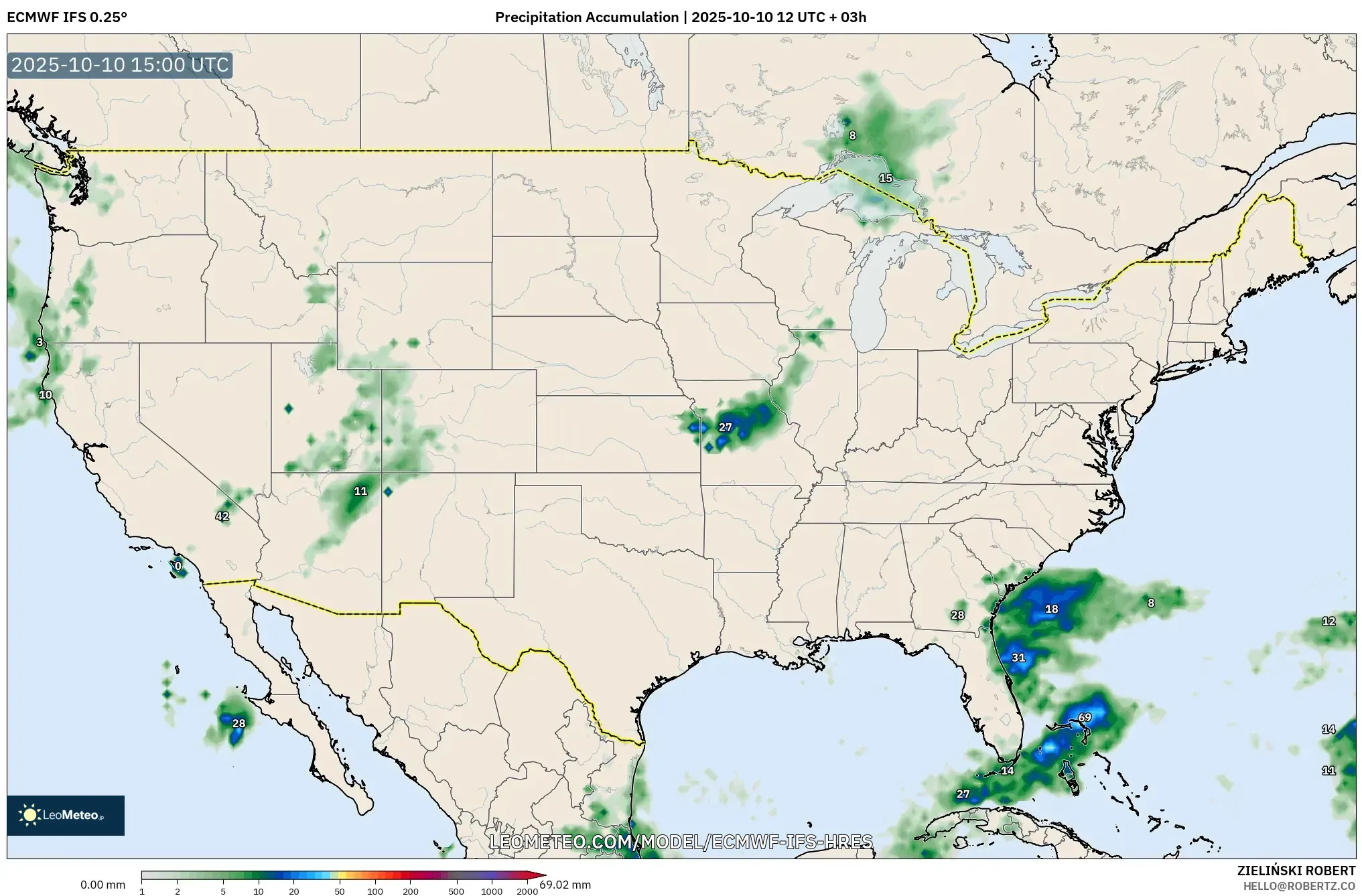 ECMWF IFS 0.25° model - United States, Precipitation Accumulation