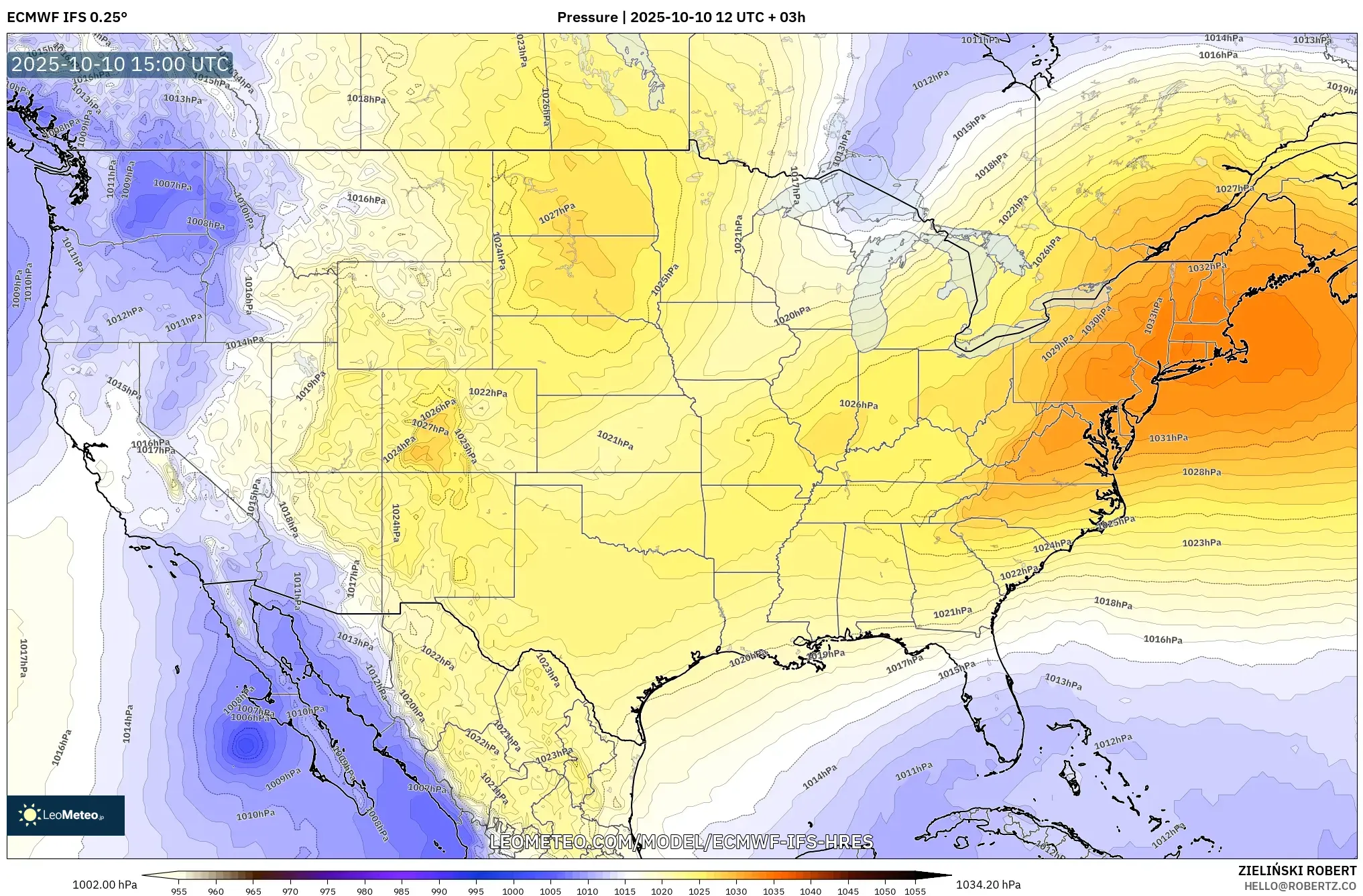 ECMWF IFS 0.25° model - United States, Pressure ECMWF IFS 0.25° model - United States, Pressure
