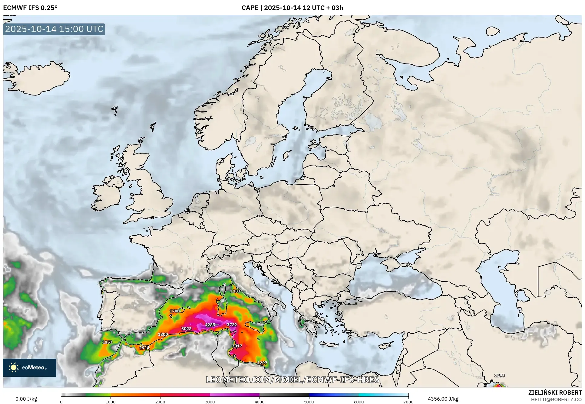 ECMWF IFS 0.25° model - Europe, CAPE ECMWF IFS 0.25° model - Europe, CAPE