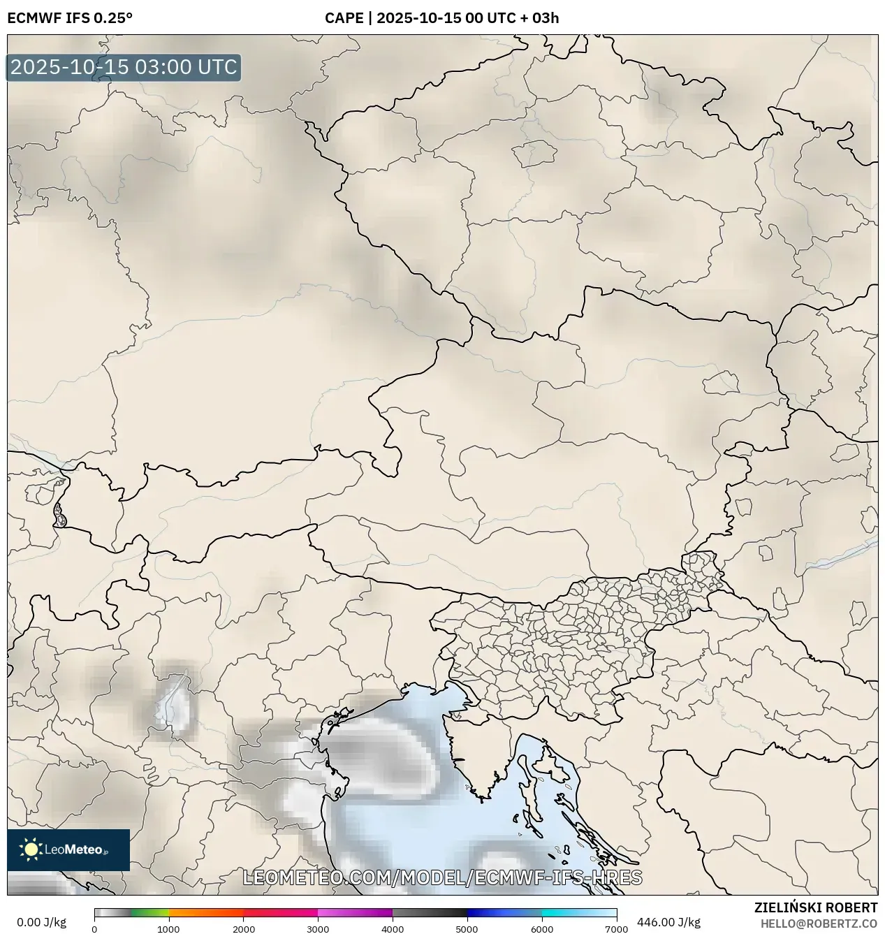 ECMWF IFS 0.25° model - Austria, CAPE