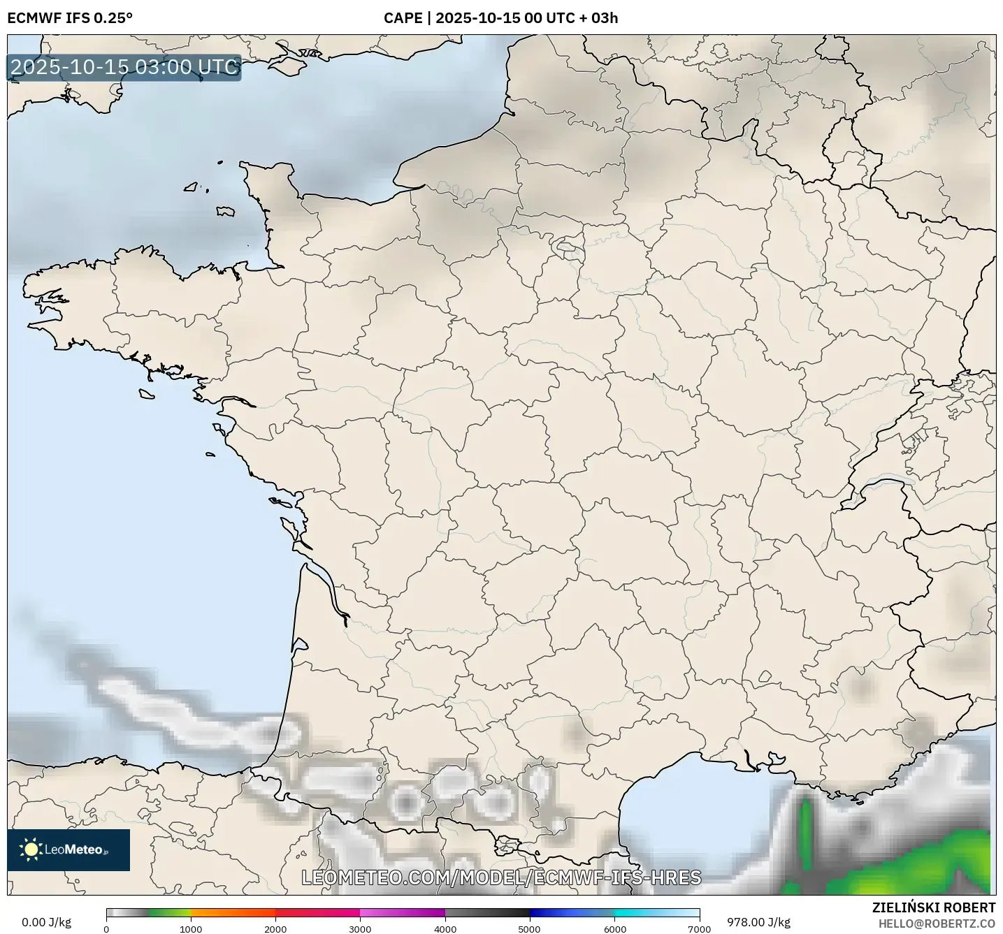 ECMWF IFS 0.25° model - France, CAPE ECMWF IFS 0.25° model - France, CAPE
