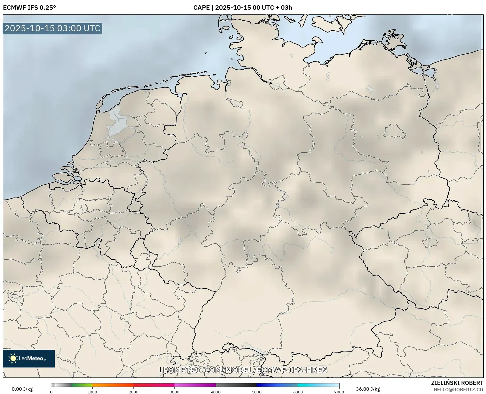 ECMWF IFS 0.25° model - Germany, CAPE ECMWF IFS 0.25° model - Germany, CAPE