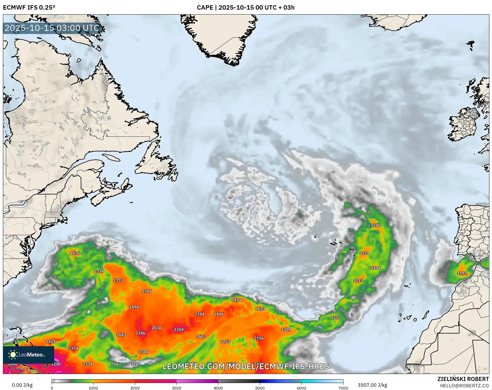 ECMWF IFS 0.25° model - North Atlantic, CAPE ECMWF IFS 0.25° model - North Atlantic, CAPE