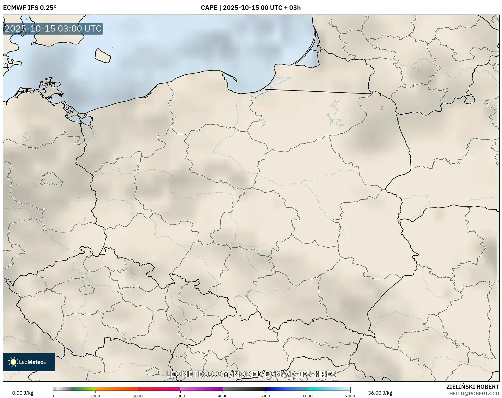 ECMWF IFS 0.25° model - Poland, CAPE ECMWF IFS 0.25° model - Poland, CAPE