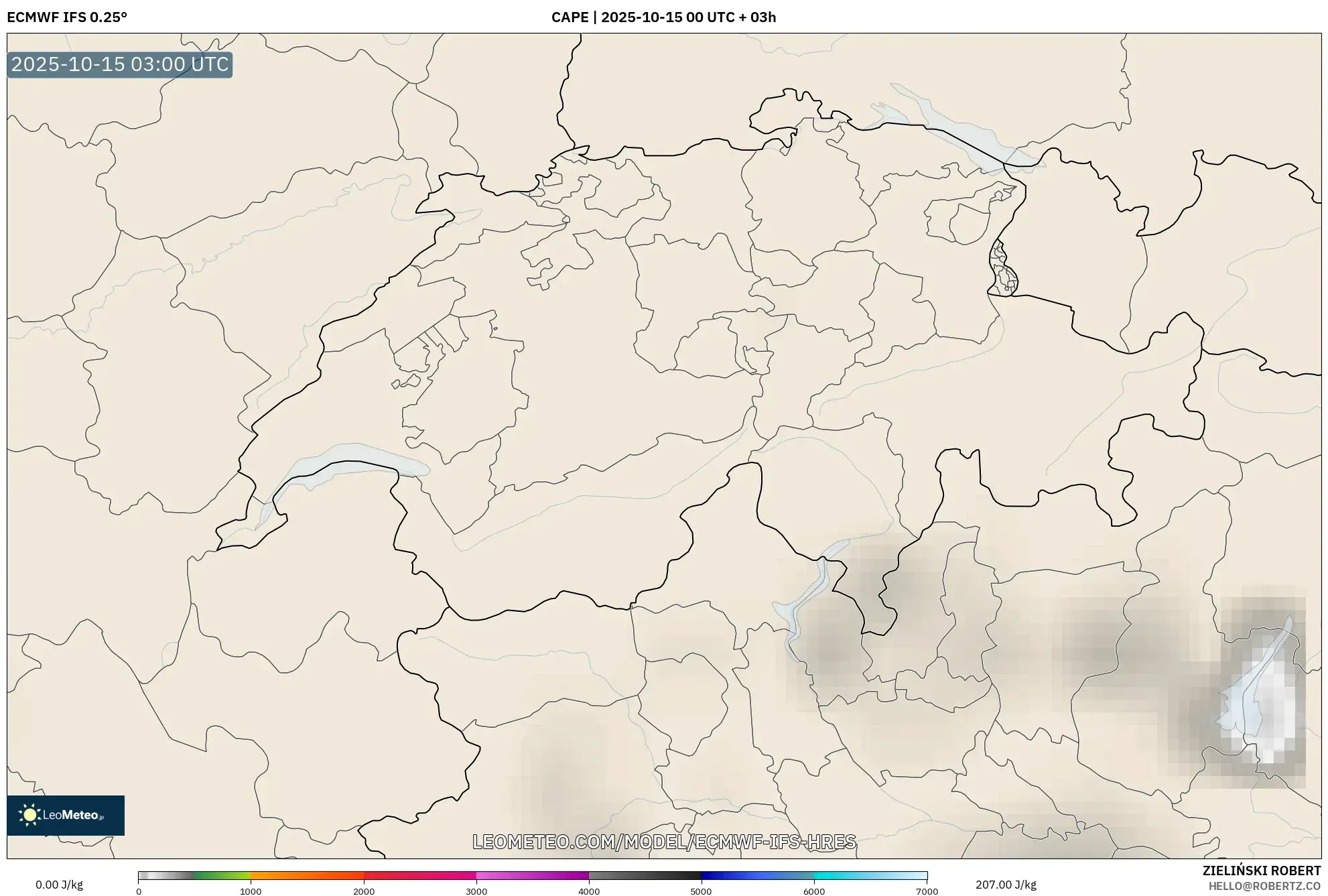 ECMWF IFS 0.25° model - Switzerland, CAPE ECMWF IFS 0.25° model - Switzerland, CAPE