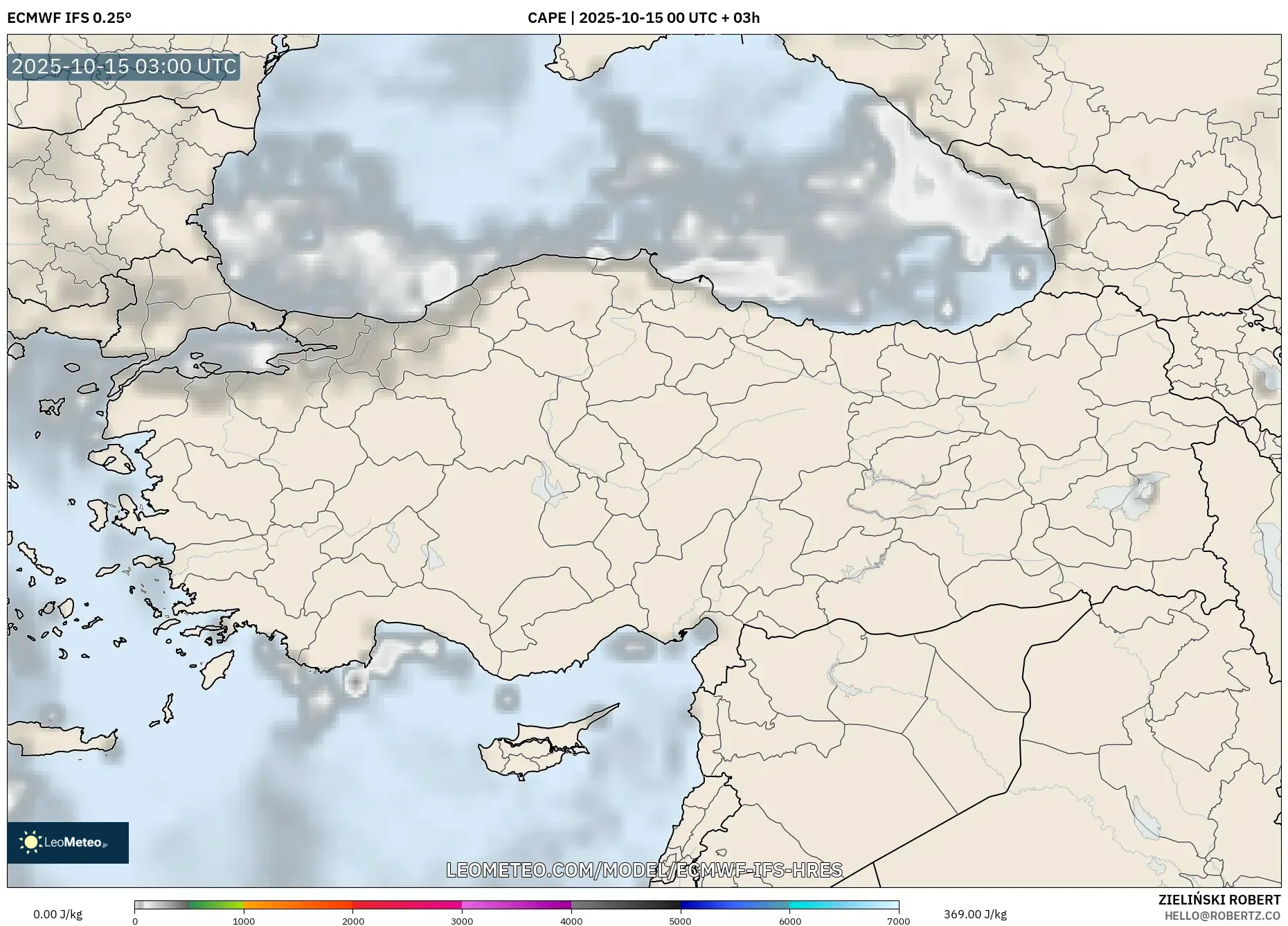 ECMWF IFS 0.25° model - Turkey, CAPE ECMWF IFS 0.25° model - Turkey, CAPE