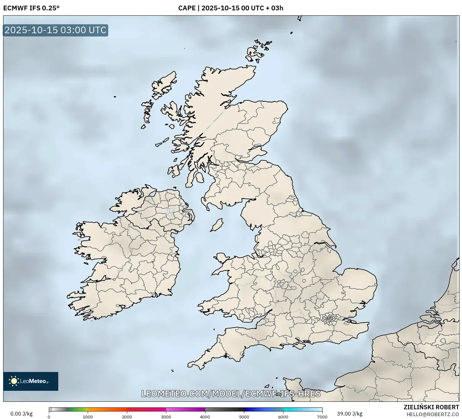 ECMWF IFS 0.25° model - United Kingdom, CAPE ECMWF IFS 0.25° model - United Kingdom, CAPE