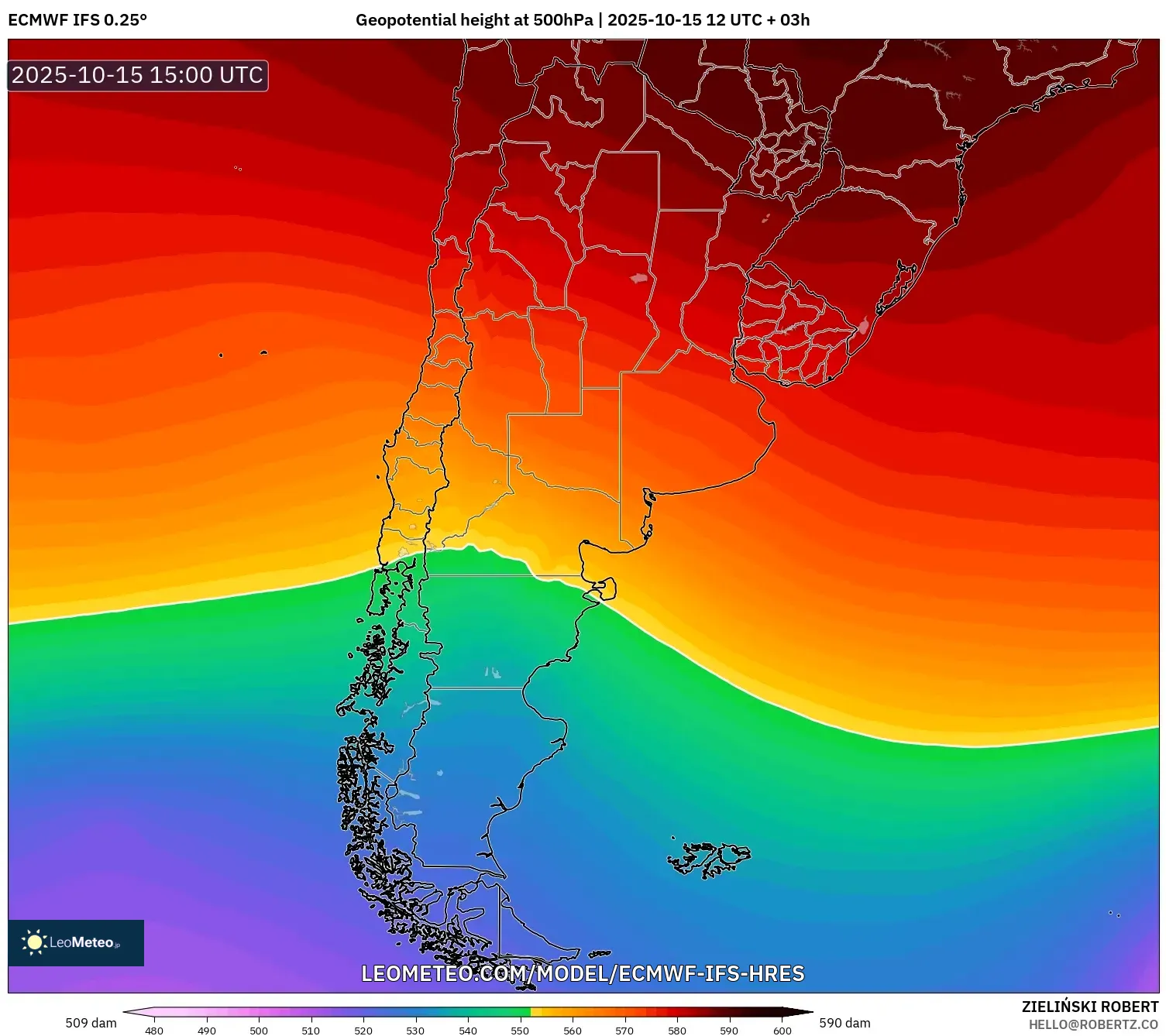 ECMWF IFS 0.25° model - Argentina, Geopotential height at 500hPa ECMWF IFS 0.25° model - Argentina, Geopotential height at 500hPa