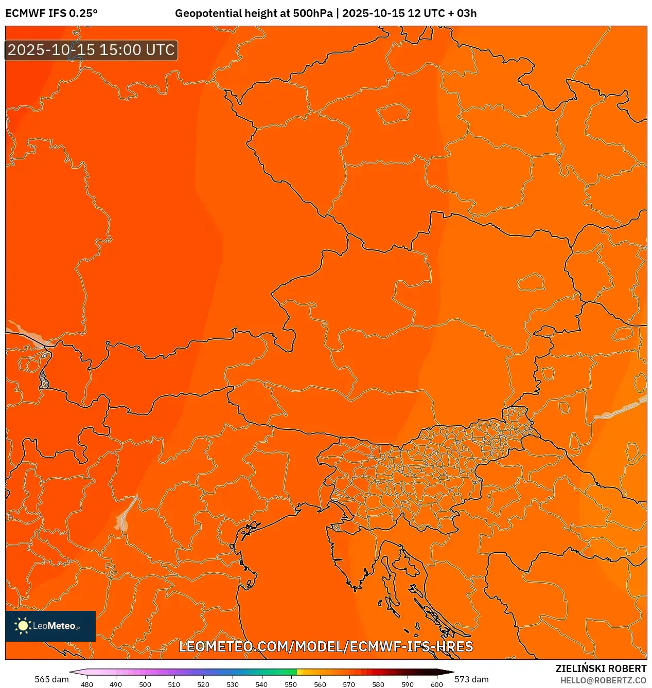 ECMWF IFS 0.25° model - Austria, Geopotential height at 500hPa ECMWF IFS 0.25° model - Austria, Geopotential height at 500hPa