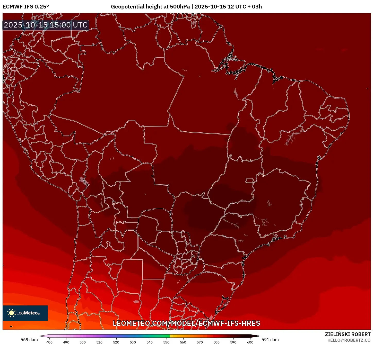 ECMWF IFS 0.25° model - Brazil, Geopotential height at 500hPa ECMWF IFS 0.25° model - Brazil, Geopotential height at 500hPa