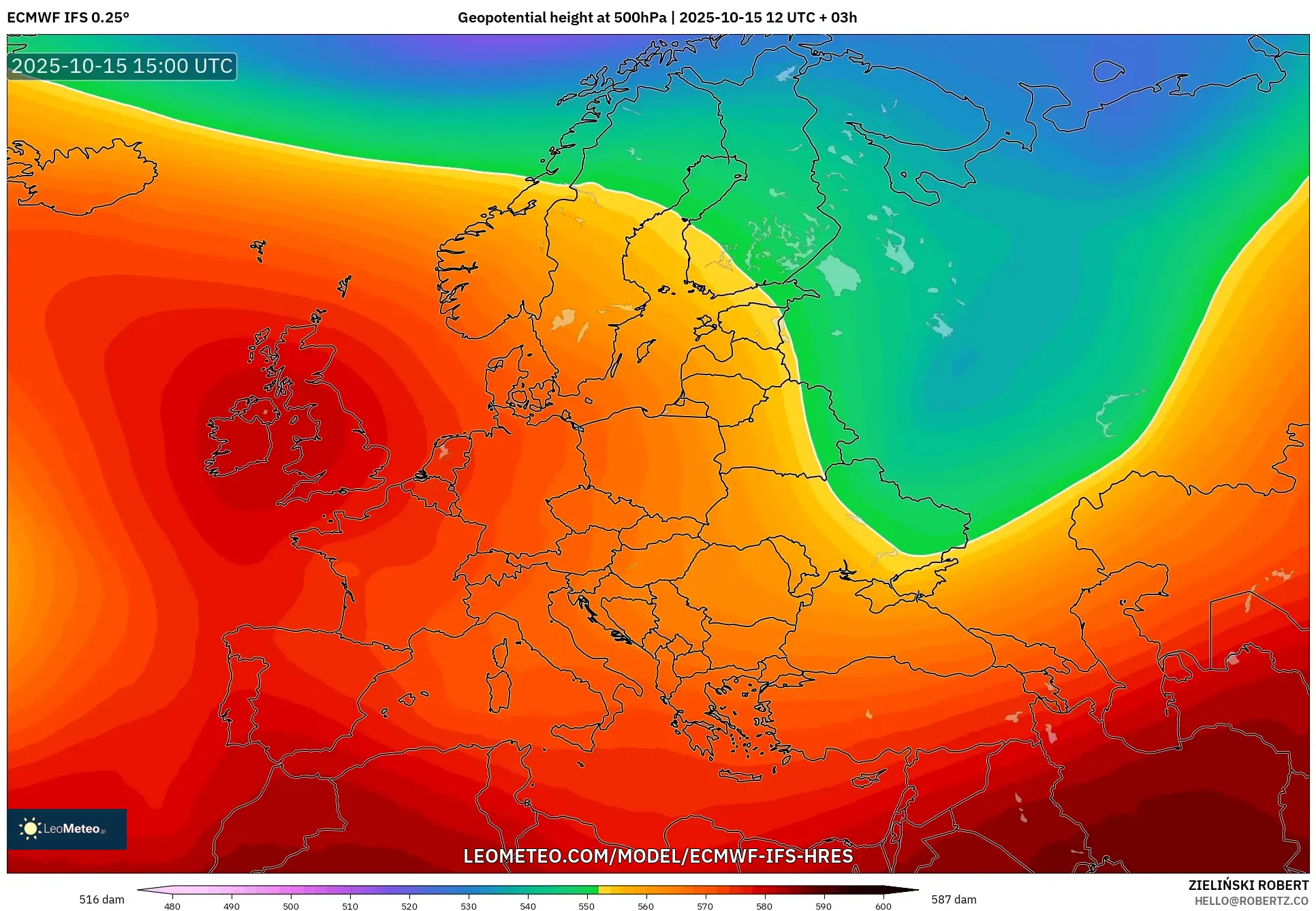 ECMWF IFS 0.25° model - Europe, Geopotential height at 500hPa ECMWF IFS 0.25° model - Europe, Geopotential height at 500hPa