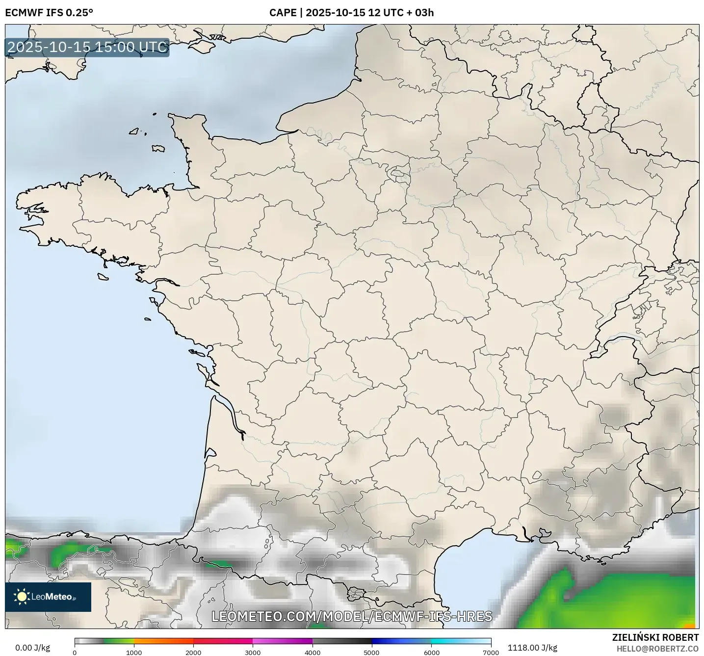 ECMWF IFS 0.25° model - France, CAPE ECMWF IFS 0.25° model - France, CAPE