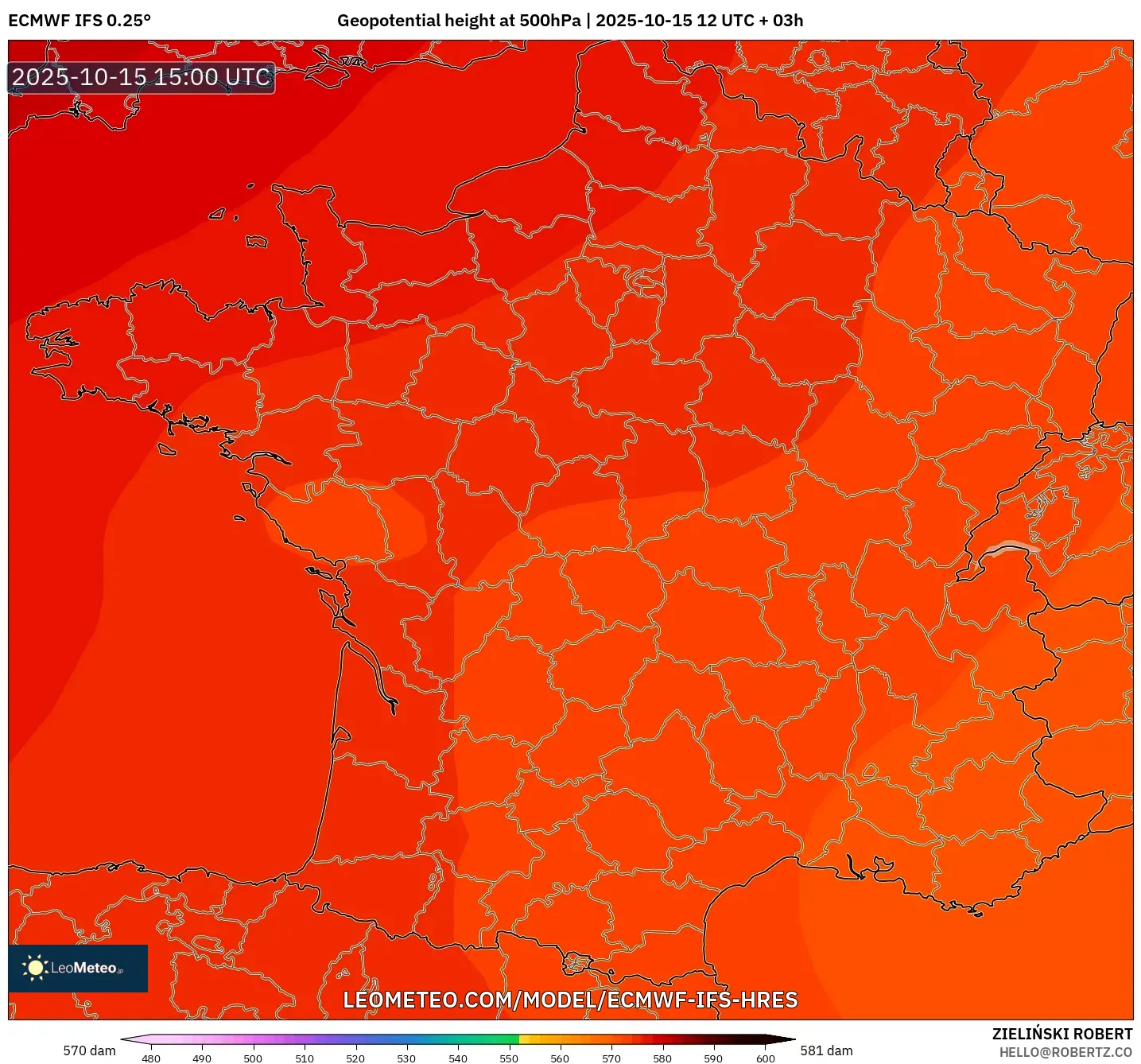 ECMWF IFS 0.25° model - France, Geopotential height at 500hPa ECMWF IFS 0.25° model - France, Geopotential height at 500hPa