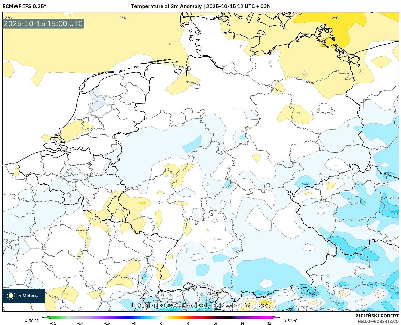 ECMWF IFS 0.25° model - Germany, Temperature at 2m Anomaly ECMWF IFS 0.25° model - Germany, Temperature at 2m Anomaly