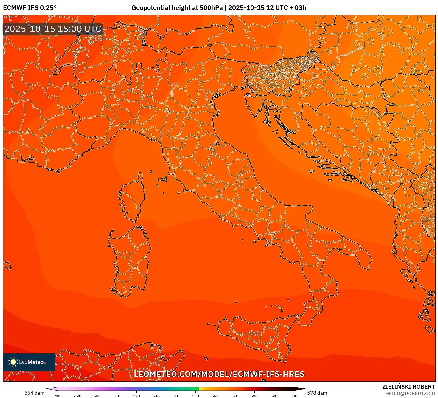 ECMWF IFS 0.25° model - Italy, Geopotential height at 500hPa ECMWF IFS 0.25° model - Italy, Geopotential height at 500hPa