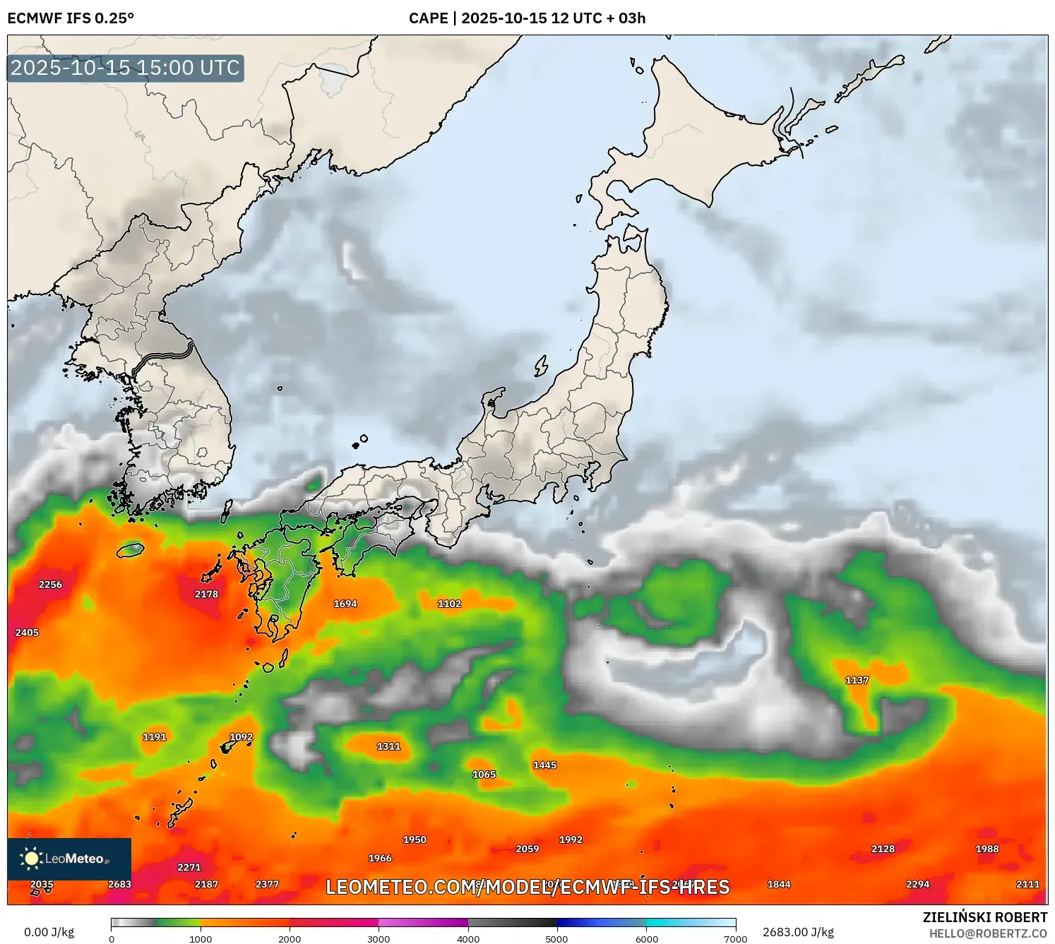ECMWF IFS 0.25° model - Japan, CAPE ECMWF IFS 0.25° model - Japan, CAPE