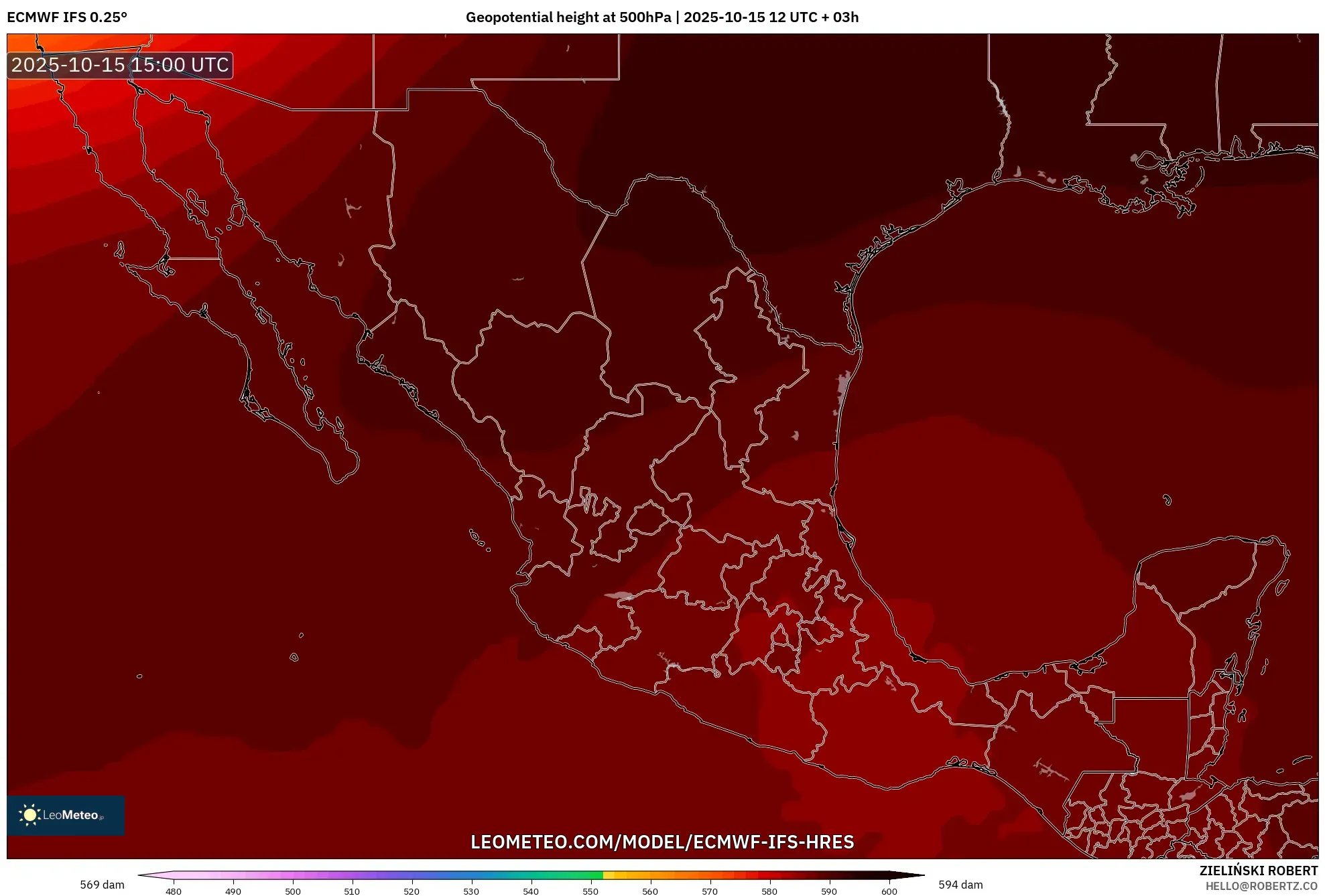 ECMWF IFS 0.25° model - Mexico, Geopotential height at 500hPa ECMWF IFS 0.25° model - Mexico, Geopotential height at 500hPa