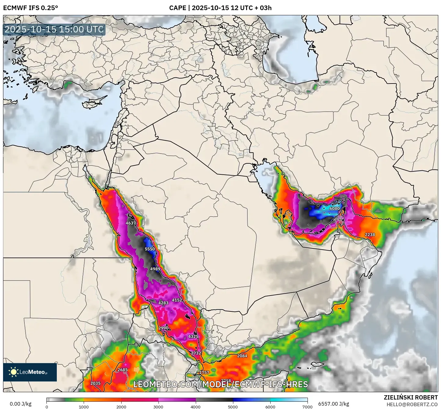 ECMWF IFS 0.25° model - Middle East, CAPE ECMWF IFS 0.25° model - Middle East, CAPE