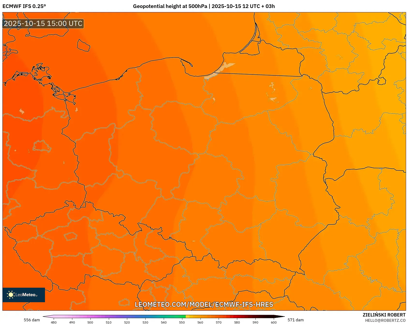 ECMWF IFS 0.25° model - Poland, Geopotential height at 500hPa ECMWF IFS 0.25° model - Poland, Geopotential height at 500hPa