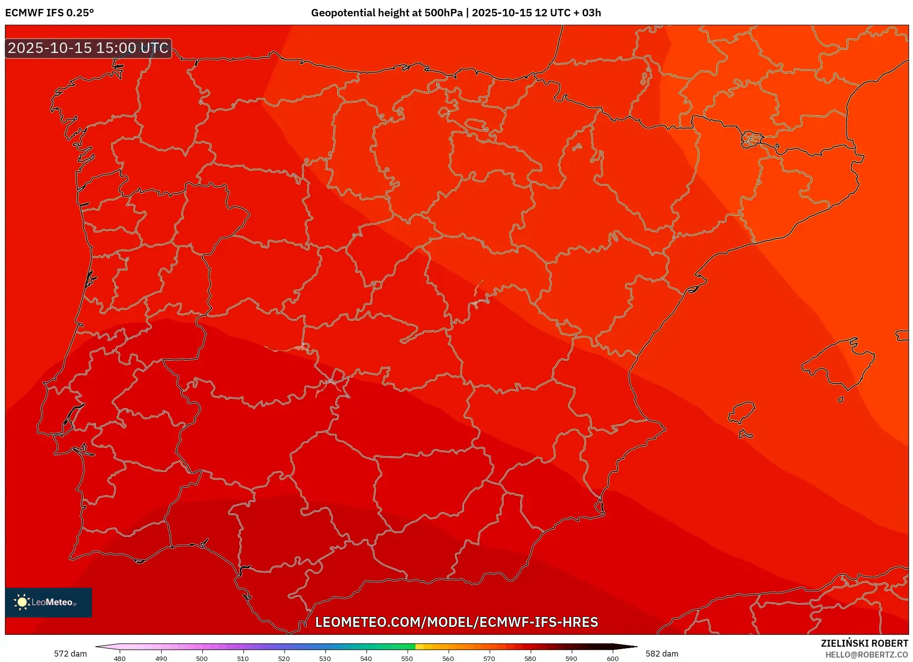 ECMWF IFS 0.25° model - Spain, Geopotential height at 500hPa ECMWF IFS 0.25° model - Spain, Geopotential height at 500hPa
