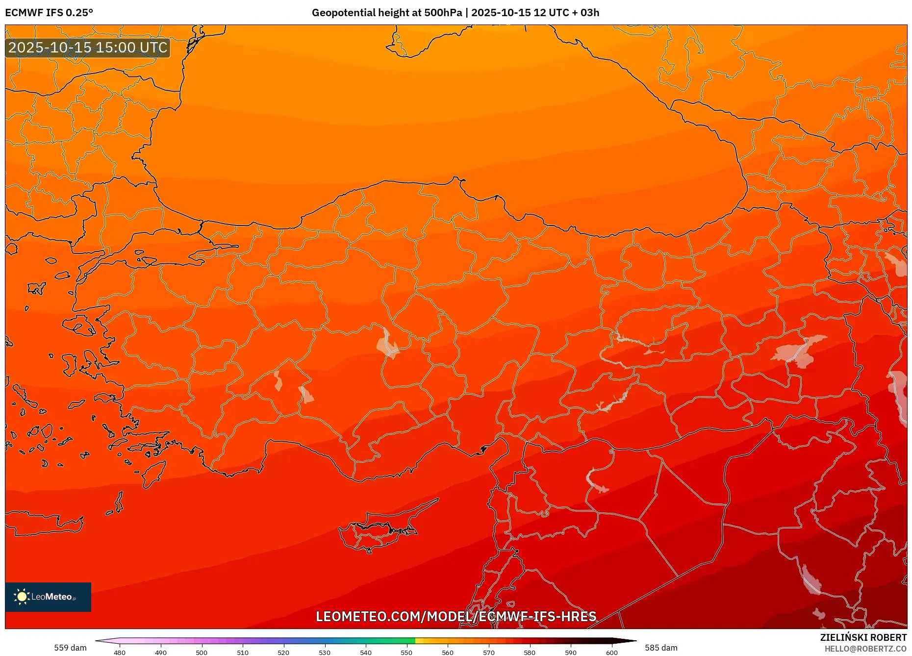ECMWF IFS 0.25° model - Turkey, Geopotential height at 500hPa ECMWF IFS 0.25° model - Turkey, Geopotential height at 500hPa