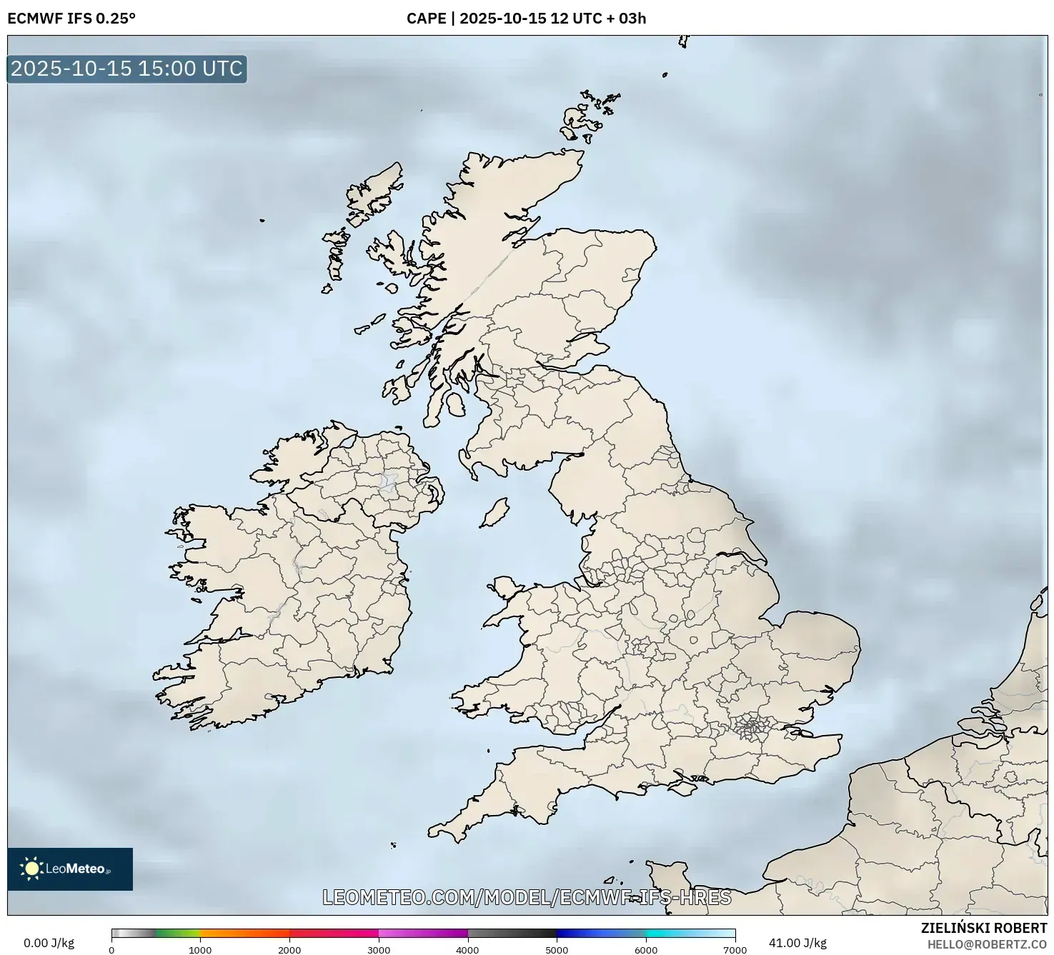 ECMWF IFS 0.25° model - United Kingdom, CAPE ECMWF IFS 0.25° model - United Kingdom, CAPE