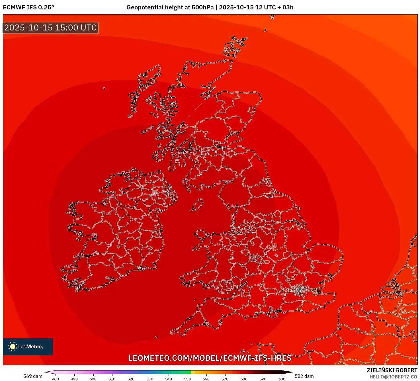 ECMWF IFS 0.25° model - United Kingdom, Geopotential height at 500hPa ECMWF IFS 0.25° model - United Kingdom, Geopotential height at 500hPa
