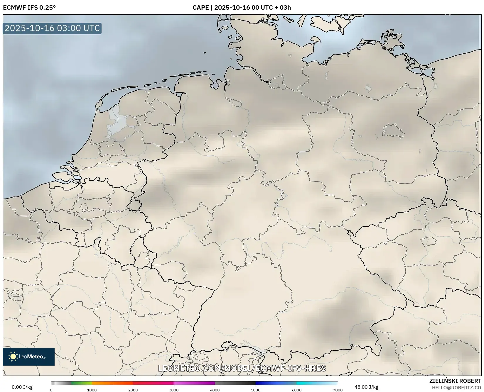 ECMWF IFS 0.25° model - Germany, CAPE ECMWF IFS 0.25° model - Germany, CAPE