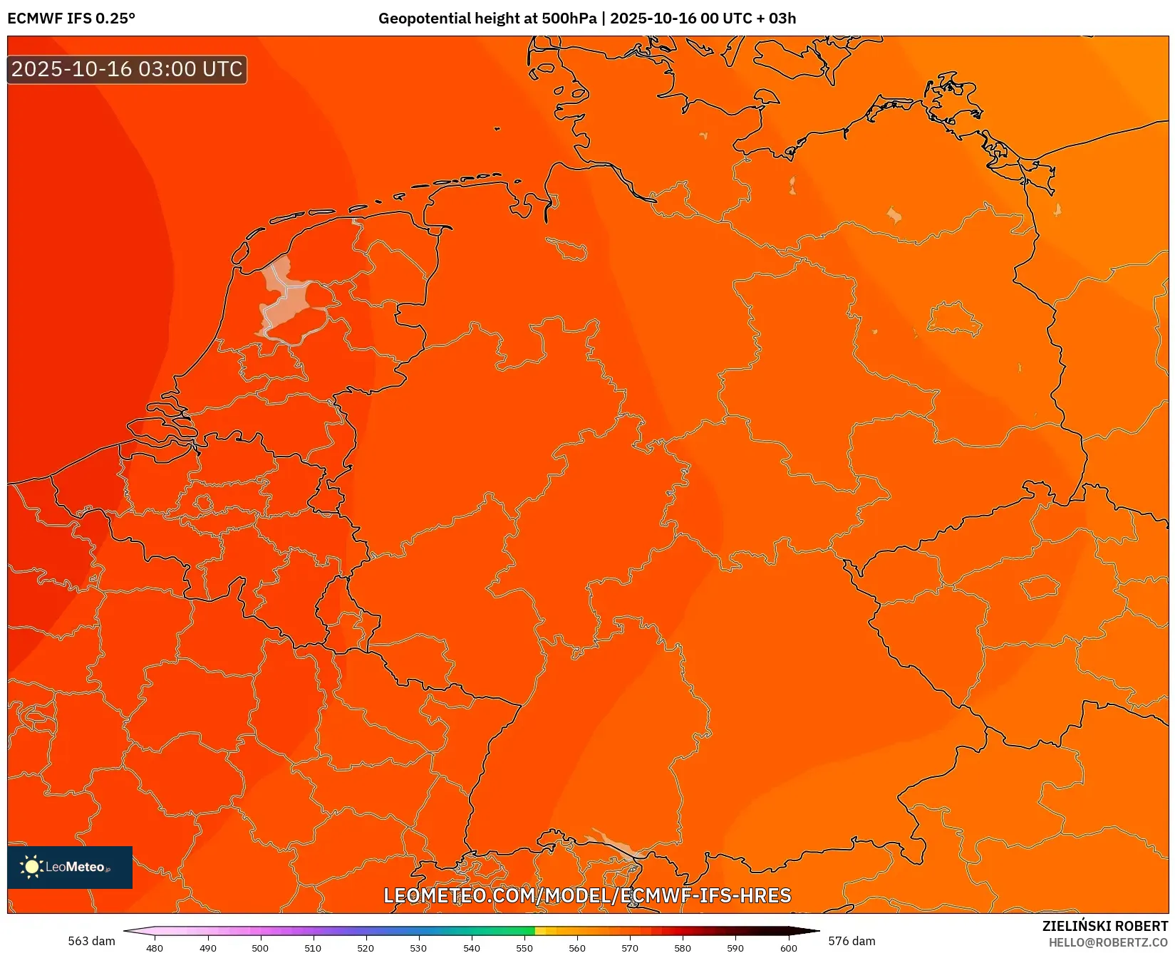 ECMWF IFS 0.25° model - Germany, Geopotential height at 500hPa ECMWF IFS 0.25° model - Germany, Geopotential height at 500hPa