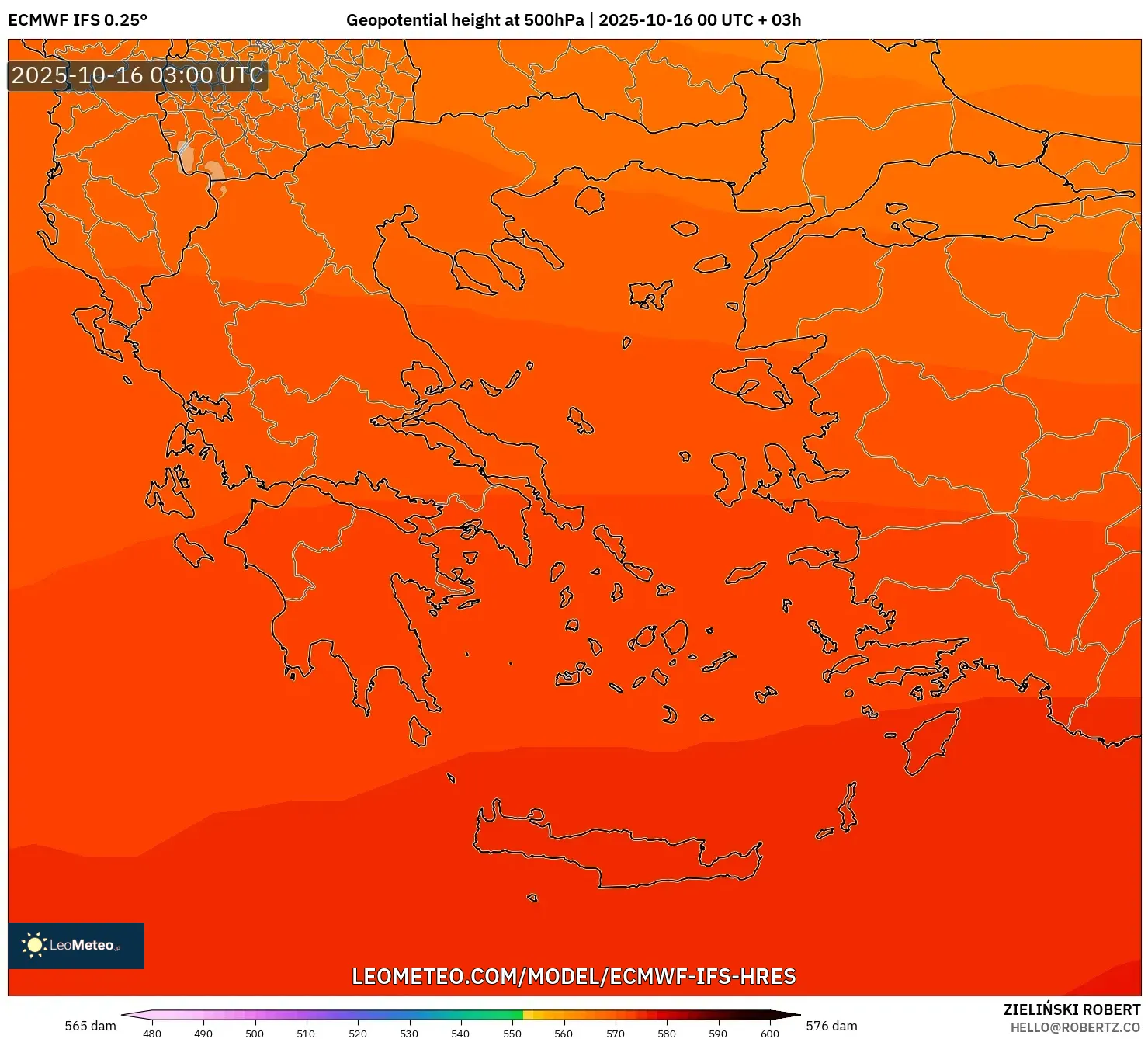 ECMWF IFS 0.25° model - Greece, Geopotential height at 500hPa ECMWF IFS 0.25° model - Greece, Geopotential height at 500hPa