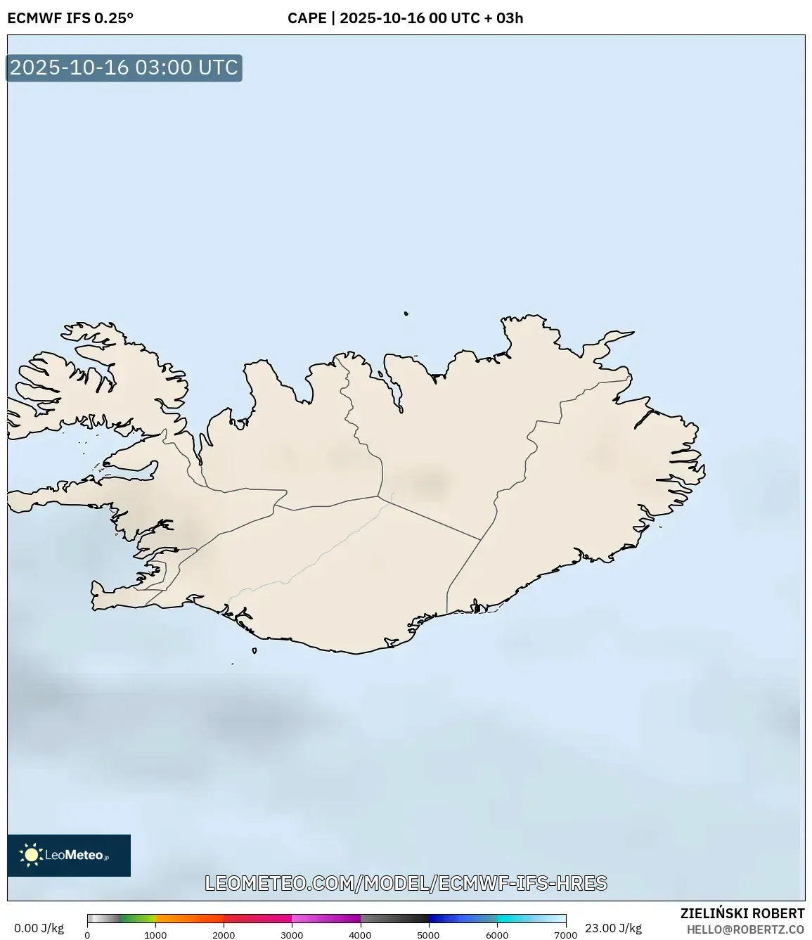 ECMWF IFS 0.25° model - Iceland, CAPE ECMWF IFS 0.25° model - Iceland, CAPE