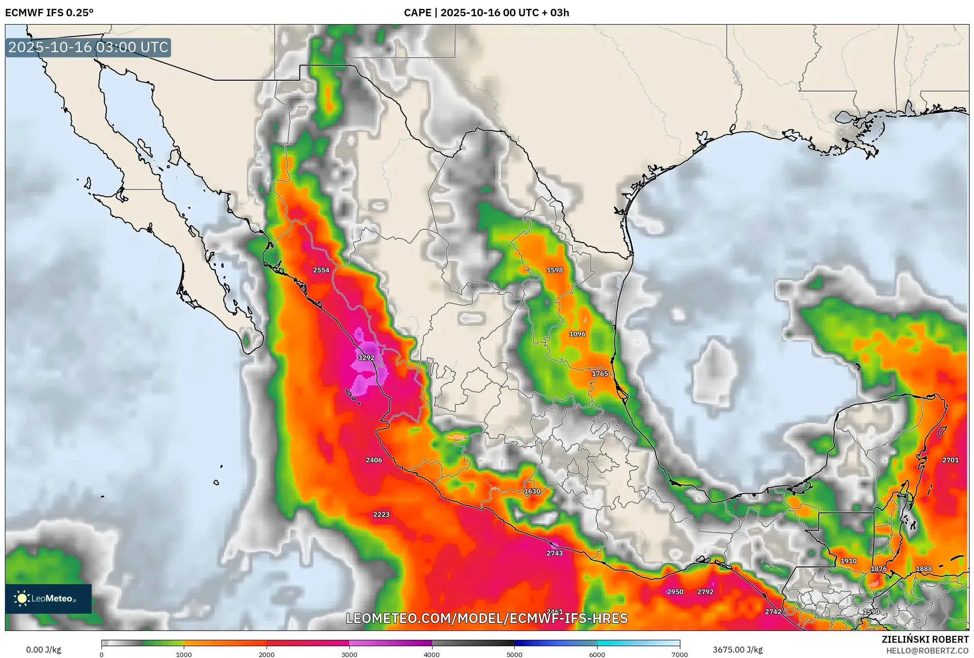 ECMWF IFS 0.25° model - Mexico, CAPE ECMWF IFS 0.25° model - Mexico, CAPE