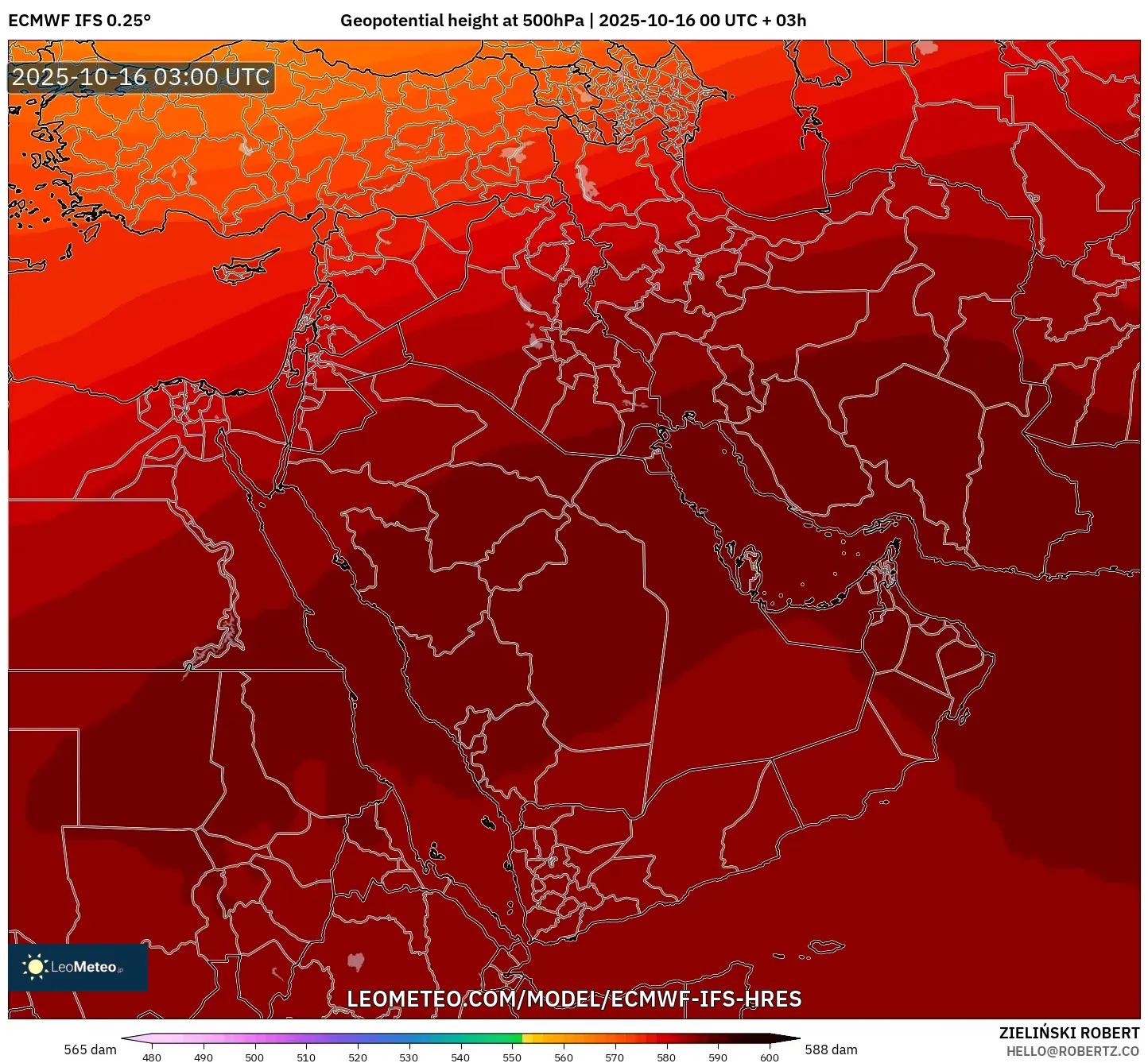 ECMWF IFS 0.25° model - Middle East, Geopotential height at 500hPa ECMWF IFS 0.25° model - Middle East, Geopotential height at 500hPa
