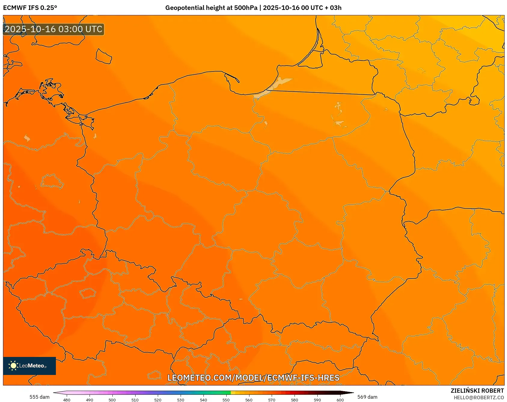 ECMWF IFS 0.25° model - Poland, Geopotential height at 500hPa ECMWF IFS 0.25° model - Poland, Geopotential height at 500hPa
