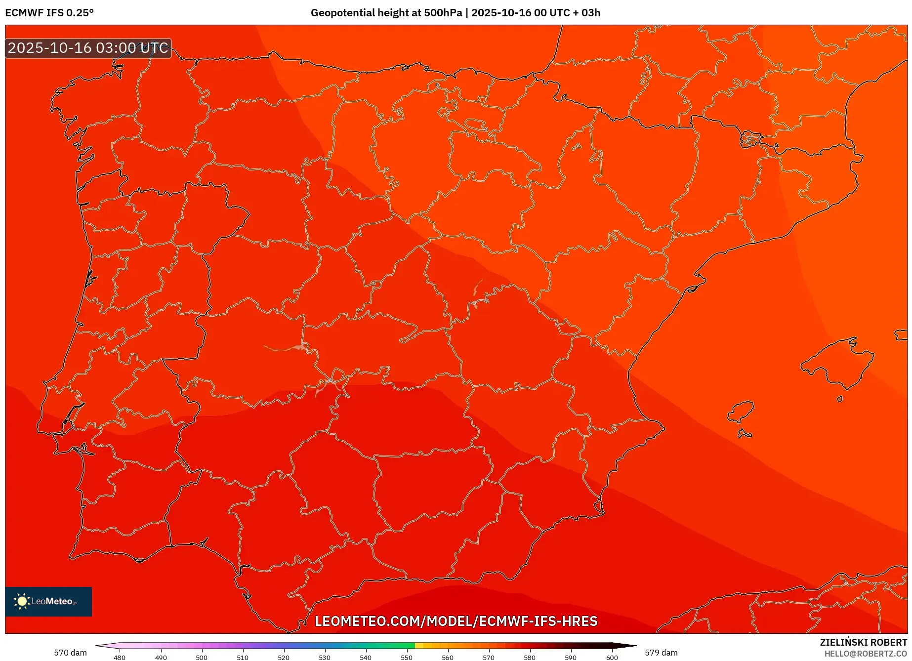 ECMWF IFS 0.25° model - Spain, Geopotential height at 500hPa ECMWF IFS 0.25° model - Spain, Geopotential height at 500hPa