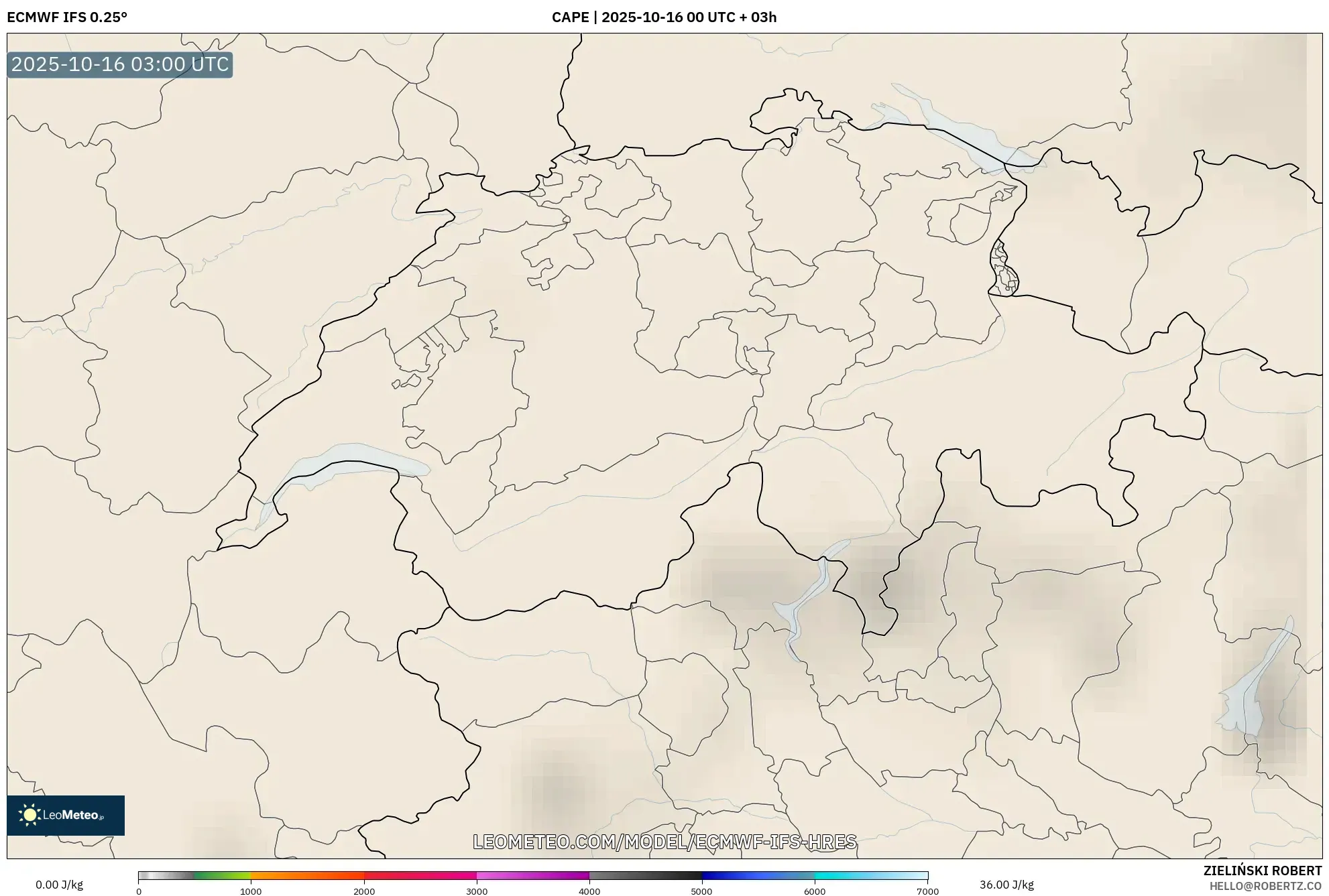 ECMWF IFS 0.25° model - Switzerland, CAPE ECMWF IFS 0.25° model - Switzerland, CAPE