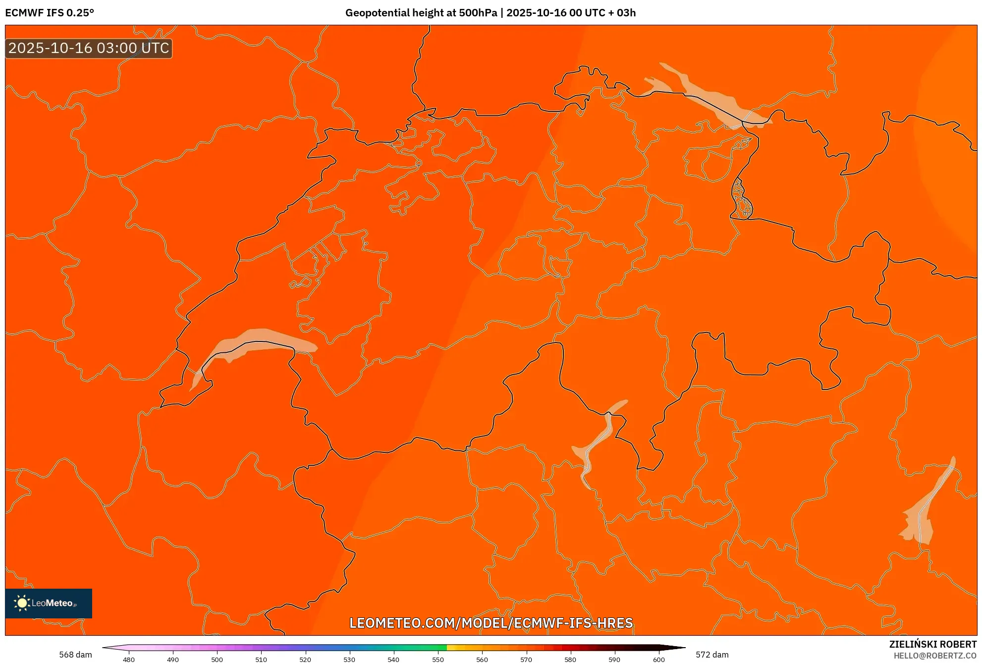ECMWF IFS 0.25° model - Switzerland, Geopotential height at 500hPa ECMWF IFS 0.25° model - Switzerland, Geopotential height at 500hPa