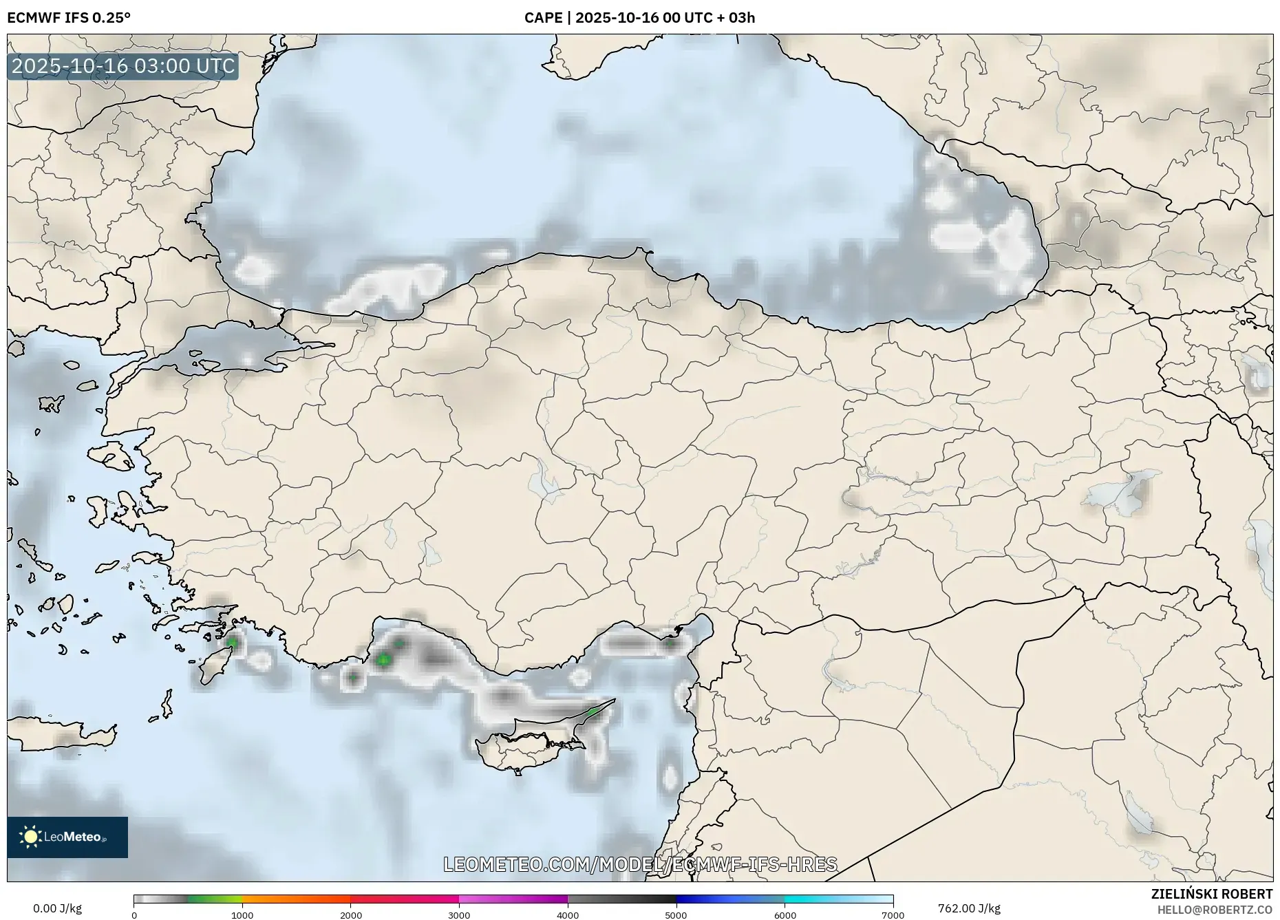 ECMWF IFS 0.25° model - Turkey, CAPE ECMWF IFS 0.25° model - Turkey, CAPE