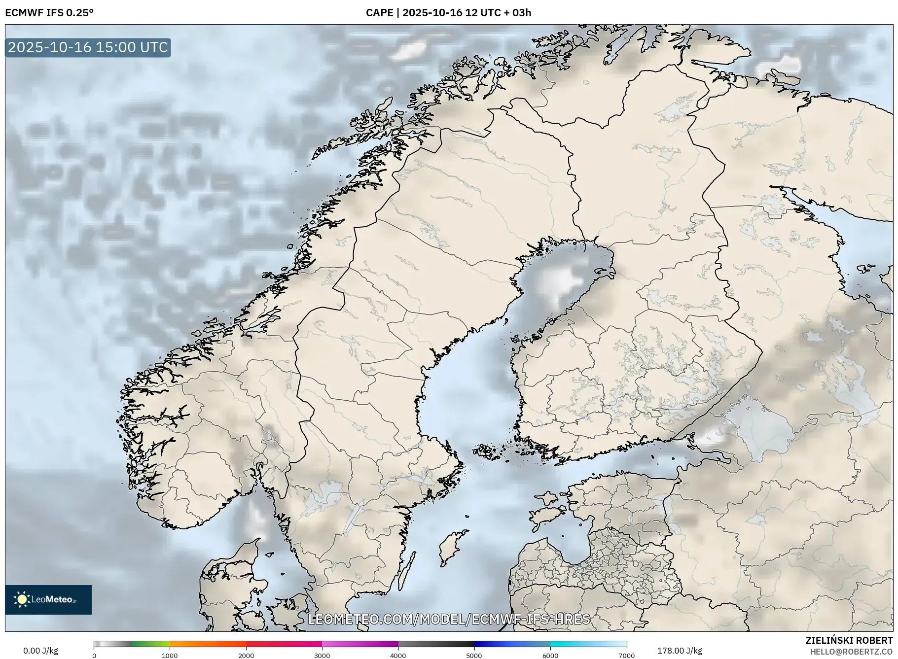 ECMWF IFS 0.25° model - Scandinavia, CAPE ECMWF IFS 0.25° model - Scandinavia, CAPE