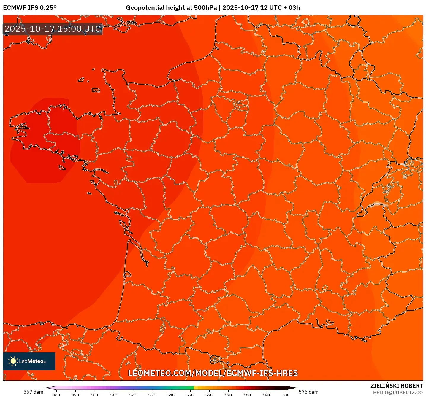 ECMWF IFS 0.25° model - France, Geopotential height at 500hPa ECMWF IFS 0.25° model - France, Geopotential height at 500hPa