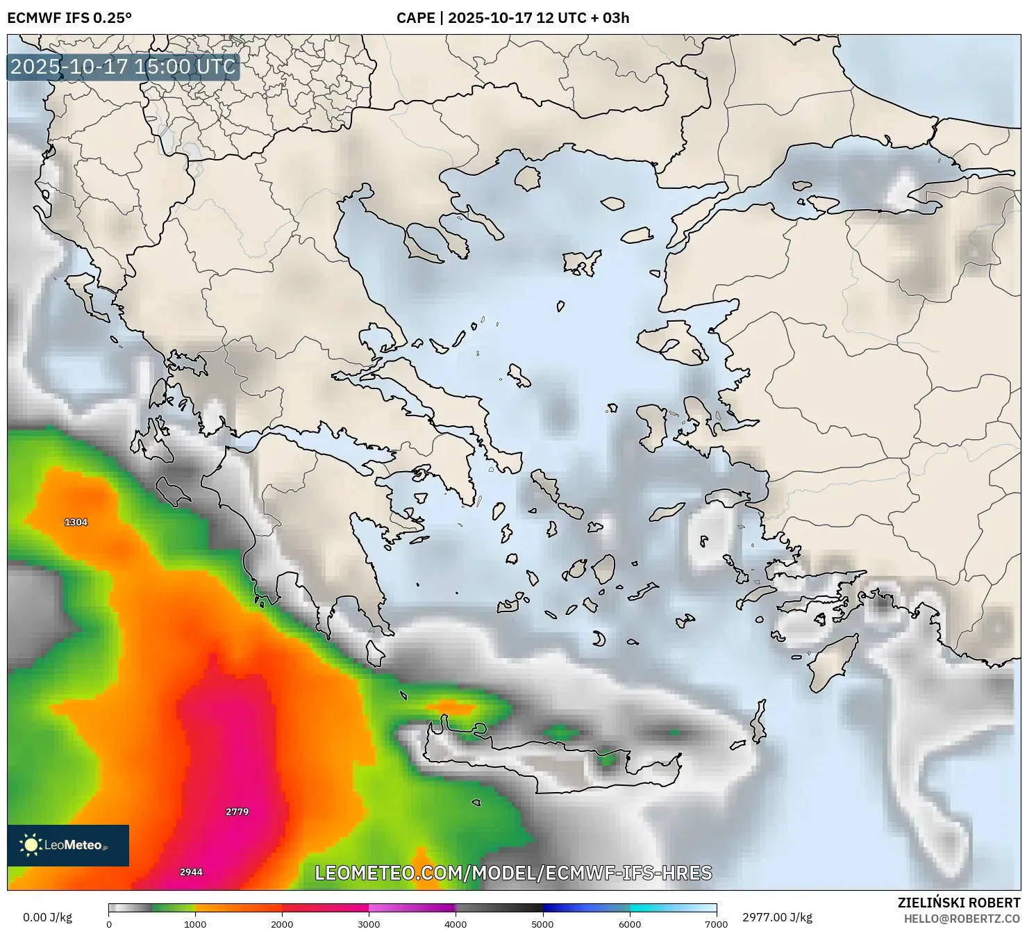 ECMWF IFS 0.25° model - Greece, CAPE ECMWF IFS 0.25° model - Greece, CAPE