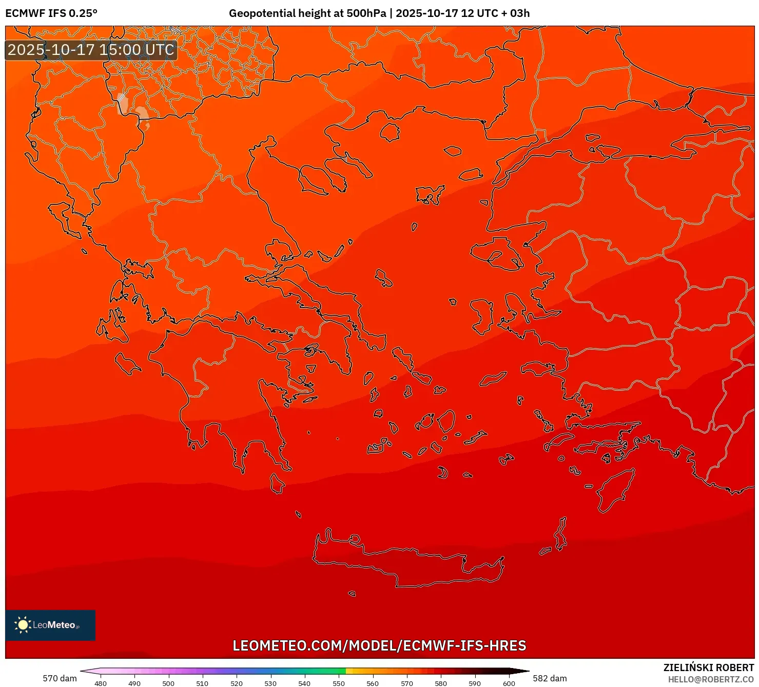 ECMWF IFS 0.25° model - Greece, Geopotential height at 500hPa ECMWF IFS 0.25° model - Greece, Geopotential height at 500hPa