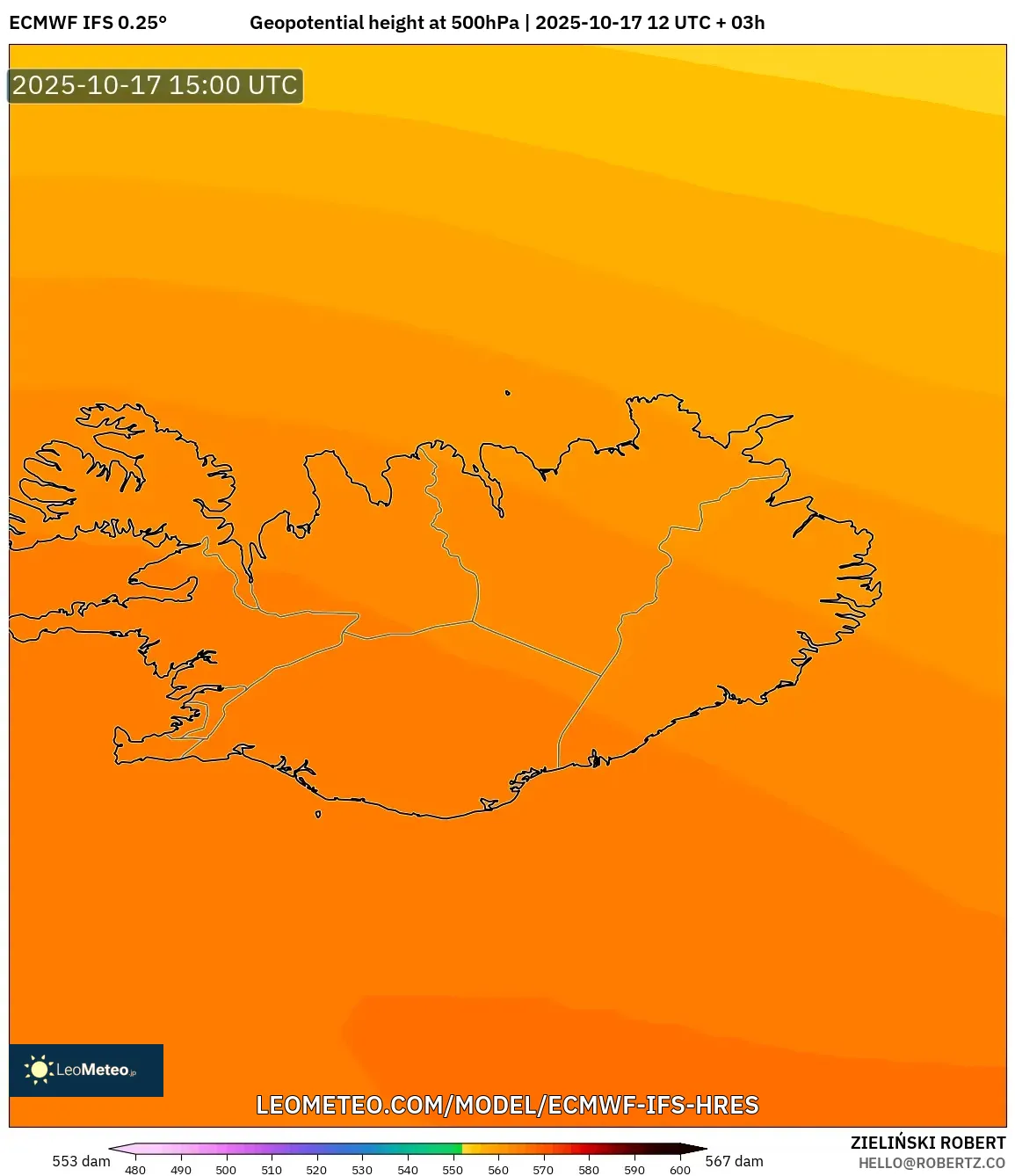 ECMWF IFS 0.25° model - Iceland, Geopotential height at 500hPa ECMWF IFS 0.25° model - Iceland, Geopotential height at 500hPa