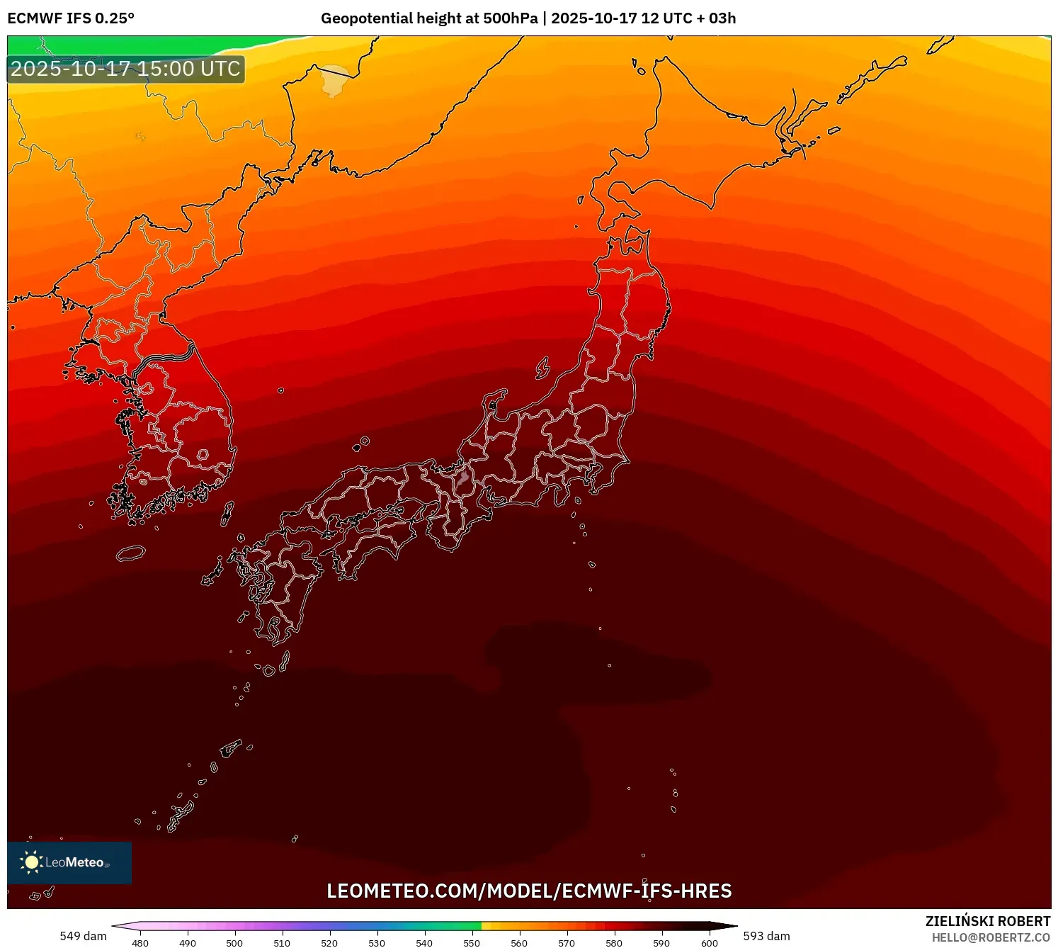 ECMWF IFS 0.25° model - Japan, Geopotential height at 500hPa ECMWF IFS 0.25° model - Japan, Geopotential height at 500hPa